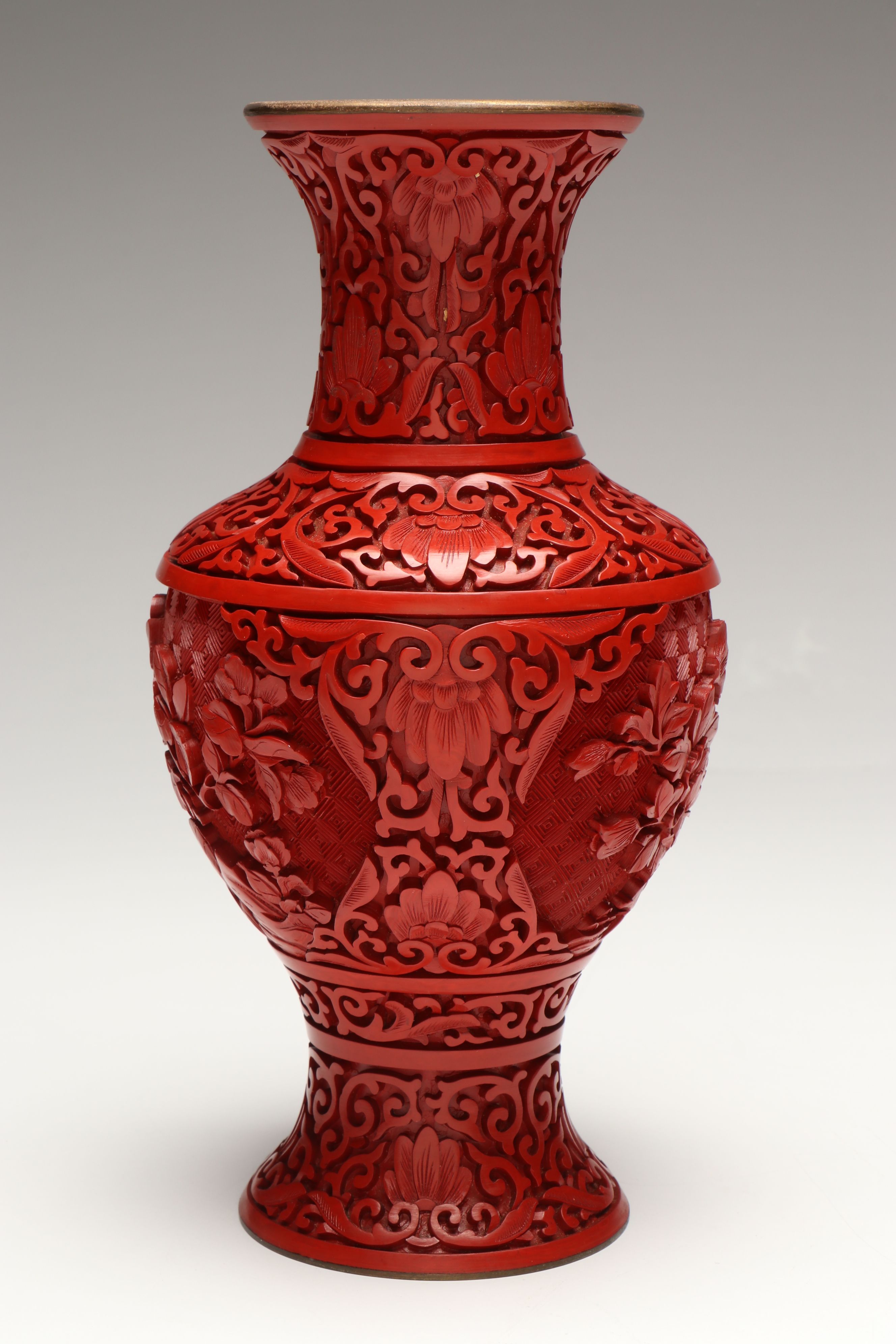 Chinese Red Lacquered and Carved Vases