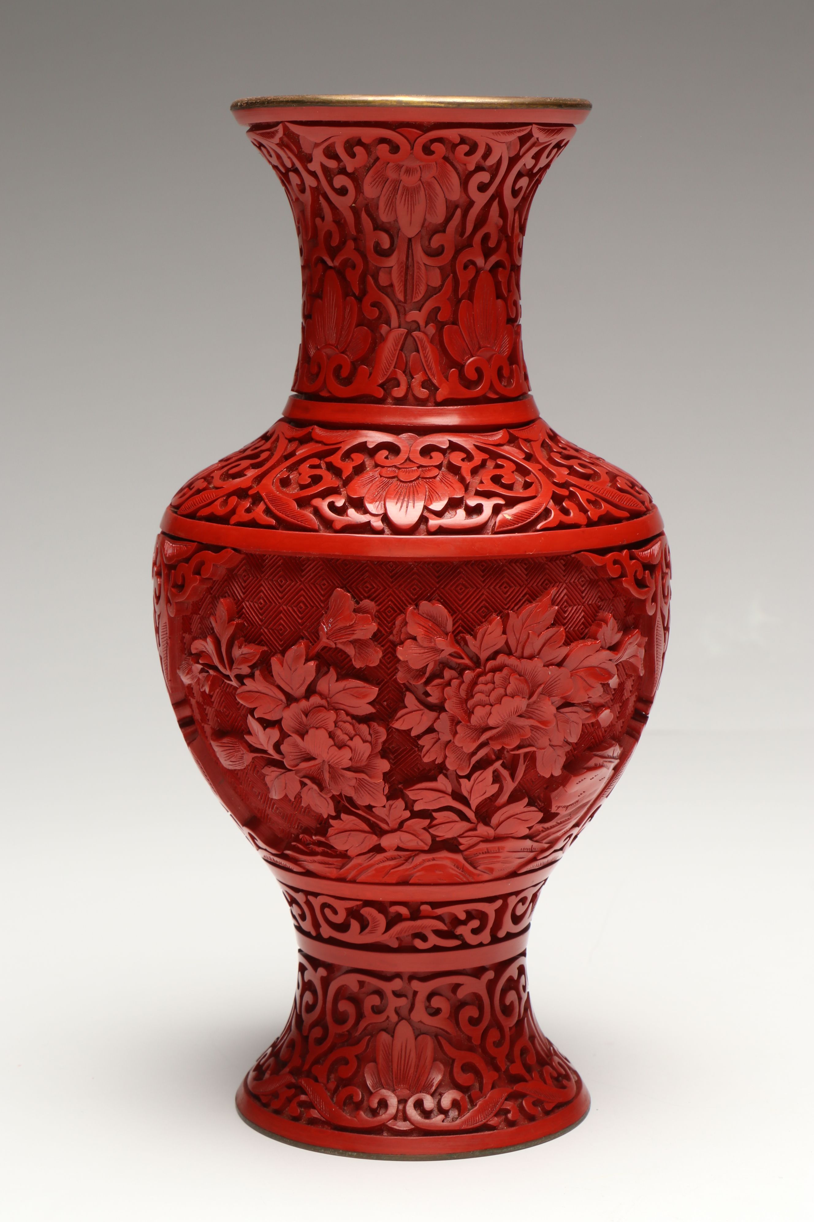 Chinese Red Lacquered and Carved Vases