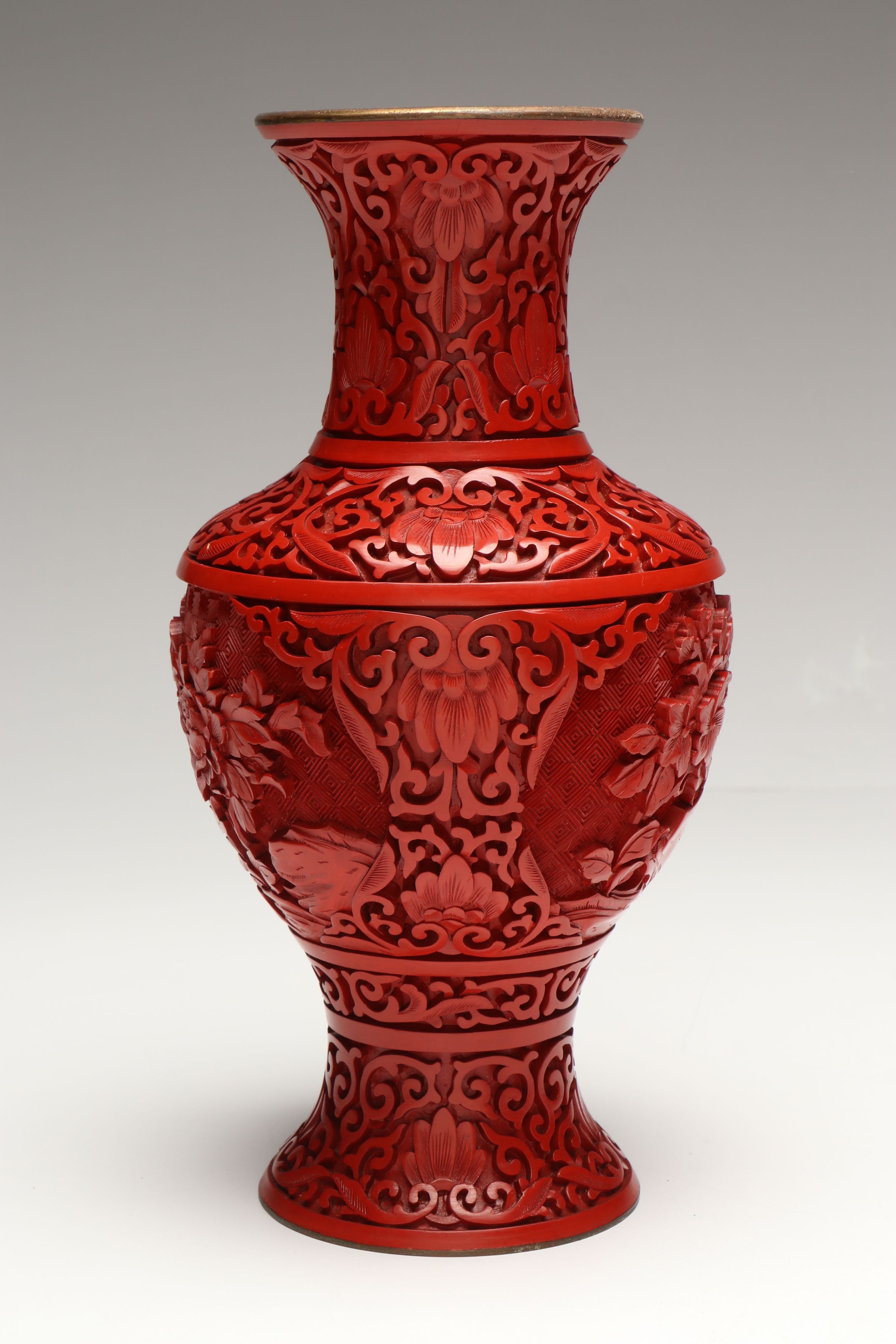 Chinese Red Lacquered and Carved Vases