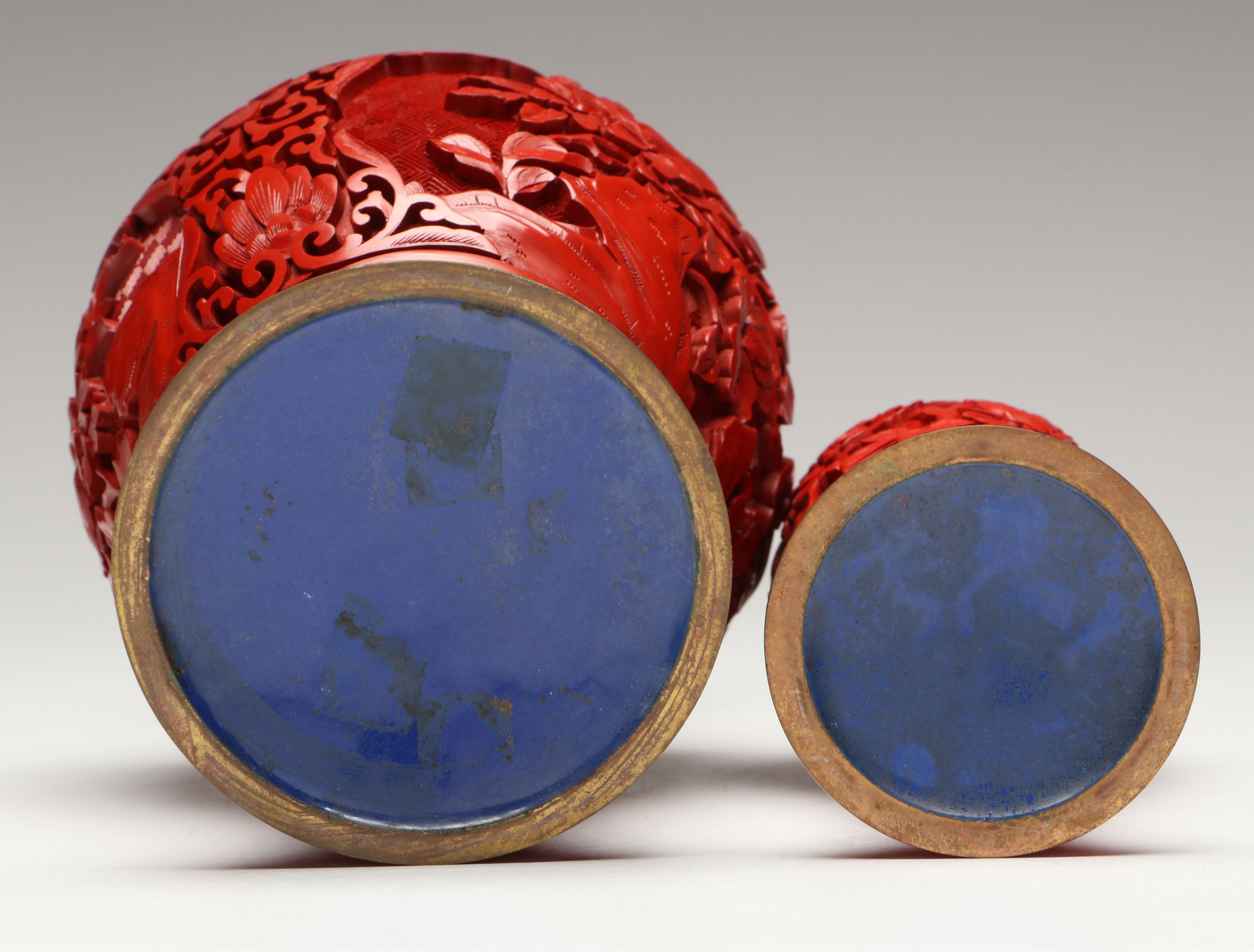 Chinese Red Lacquered and Carved Vases