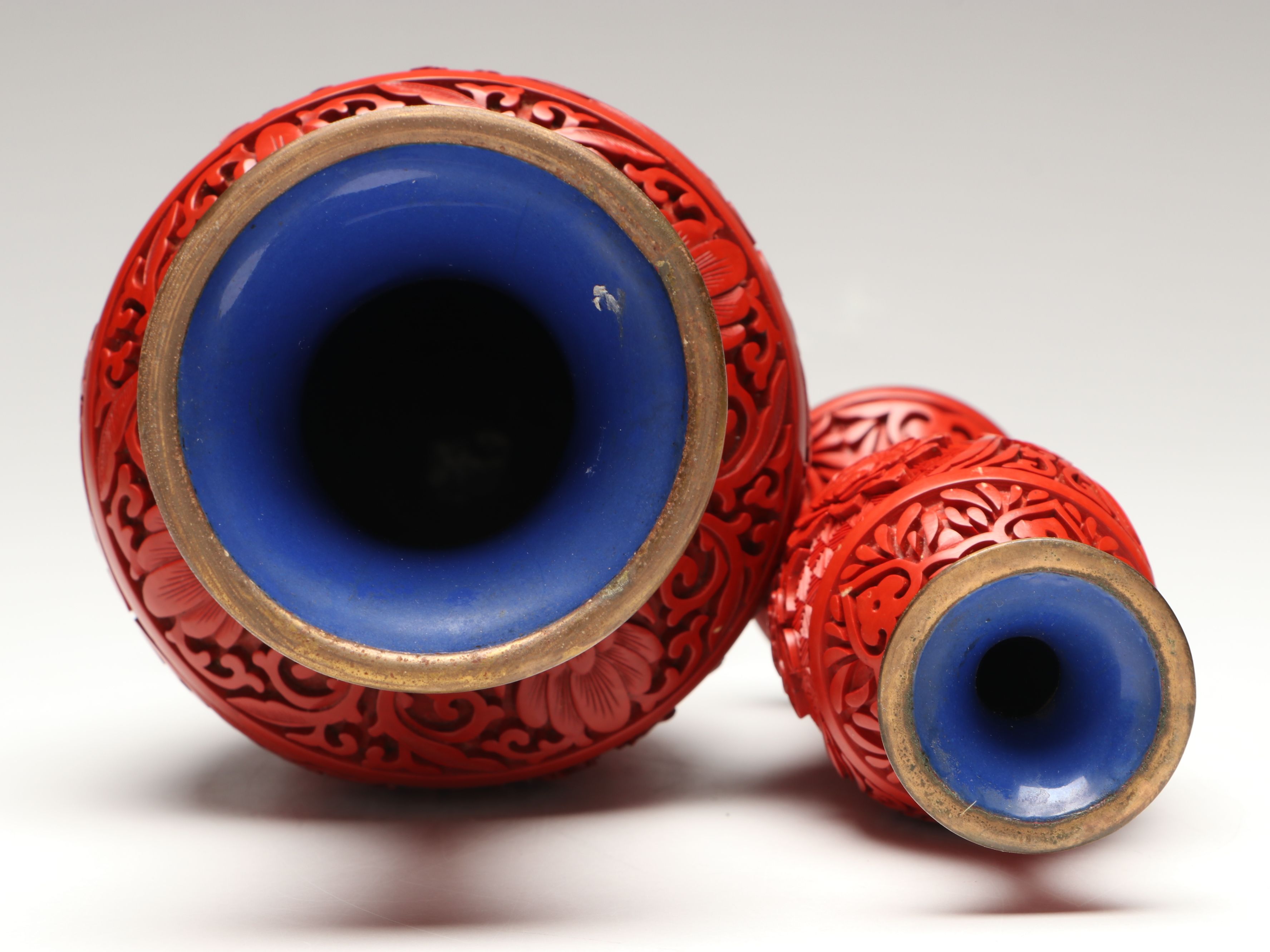 Chinese Red Lacquered and Carved Vases