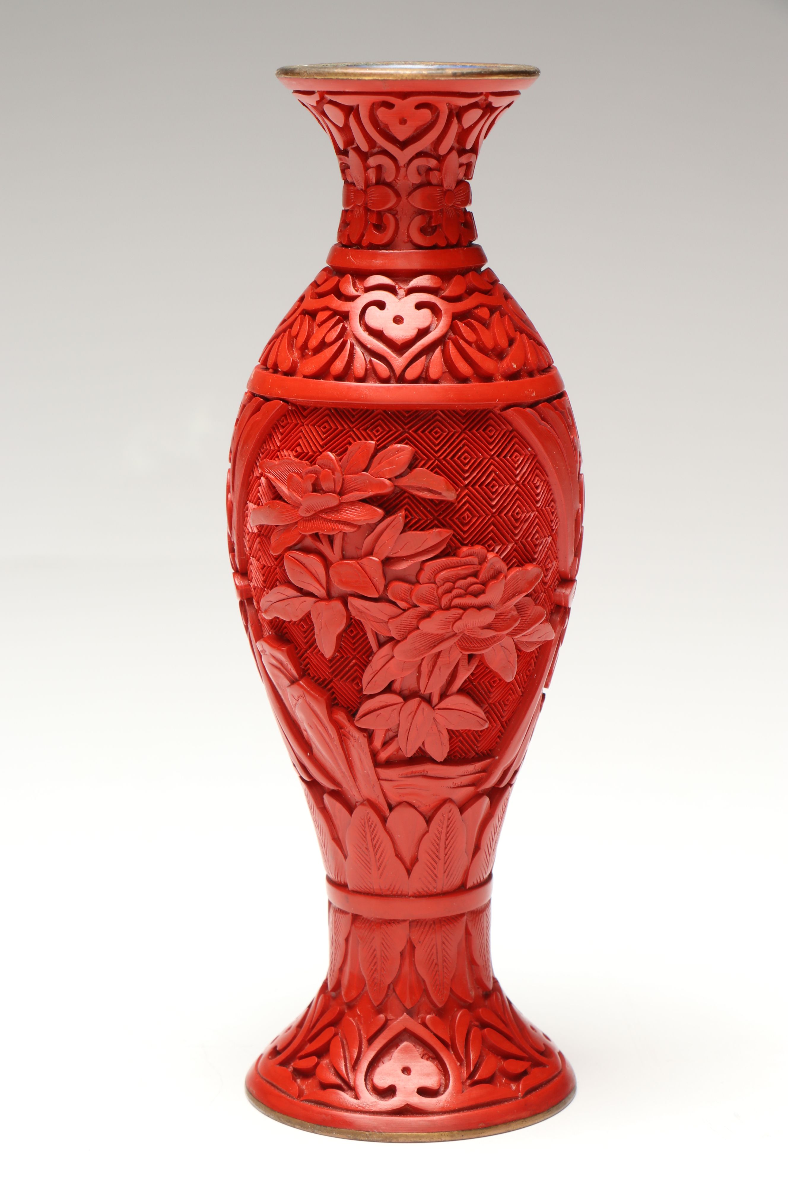 Chinese Red Lacquered and Carved Vases