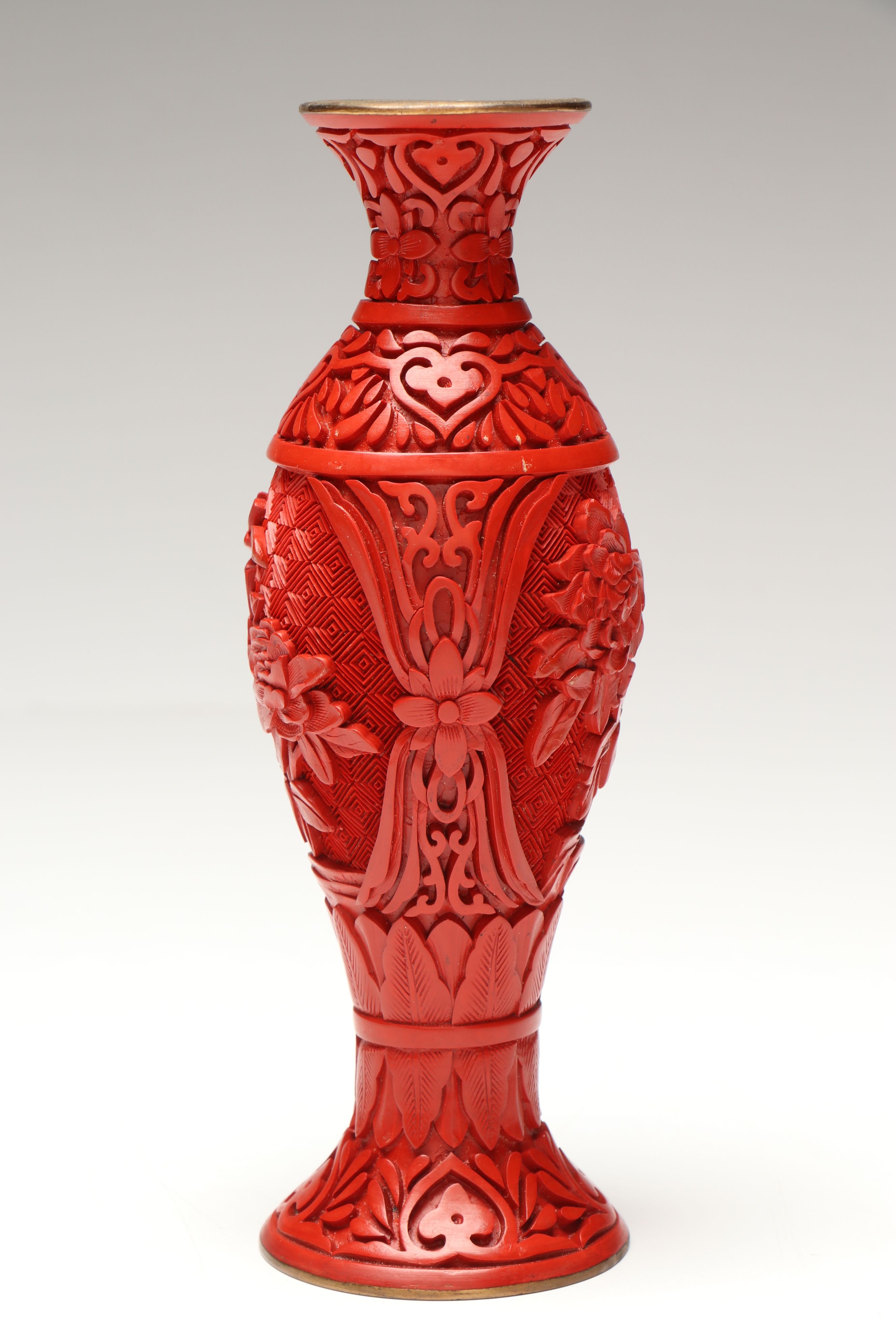 Chinese Red Lacquered and Carved Vases
