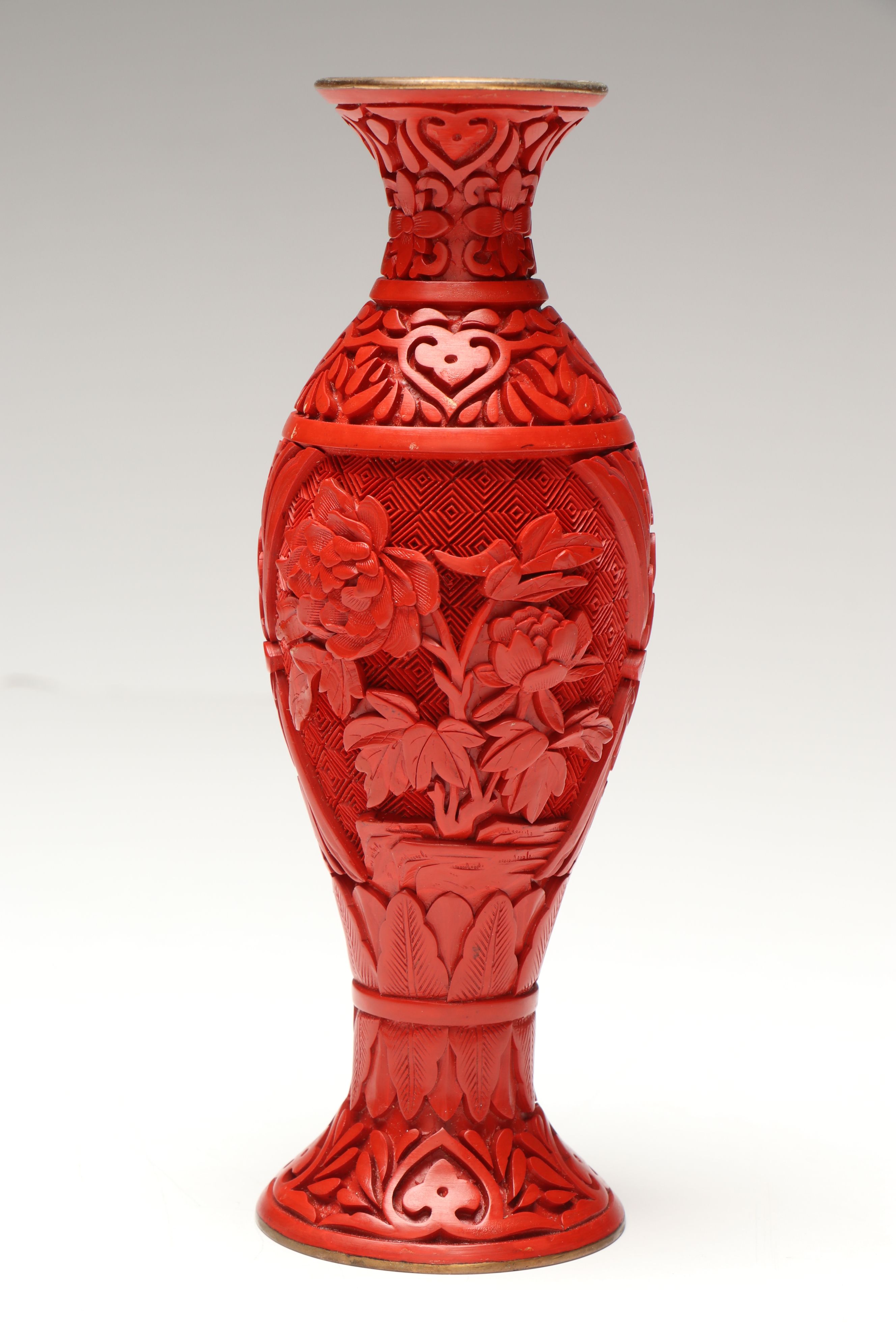 Chinese Red Lacquered and Carved Vases