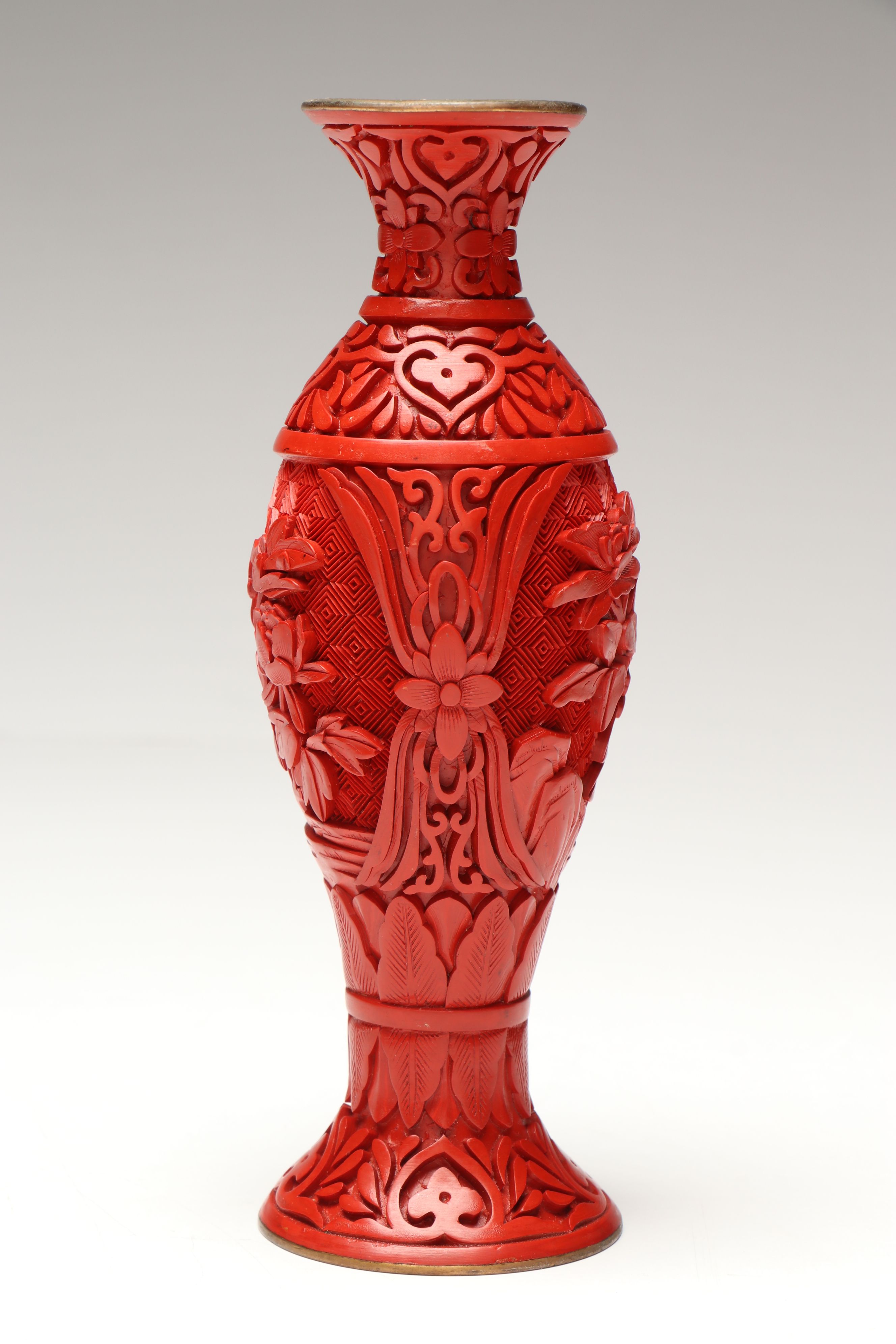 Chinese Red Lacquered and Carved Vases