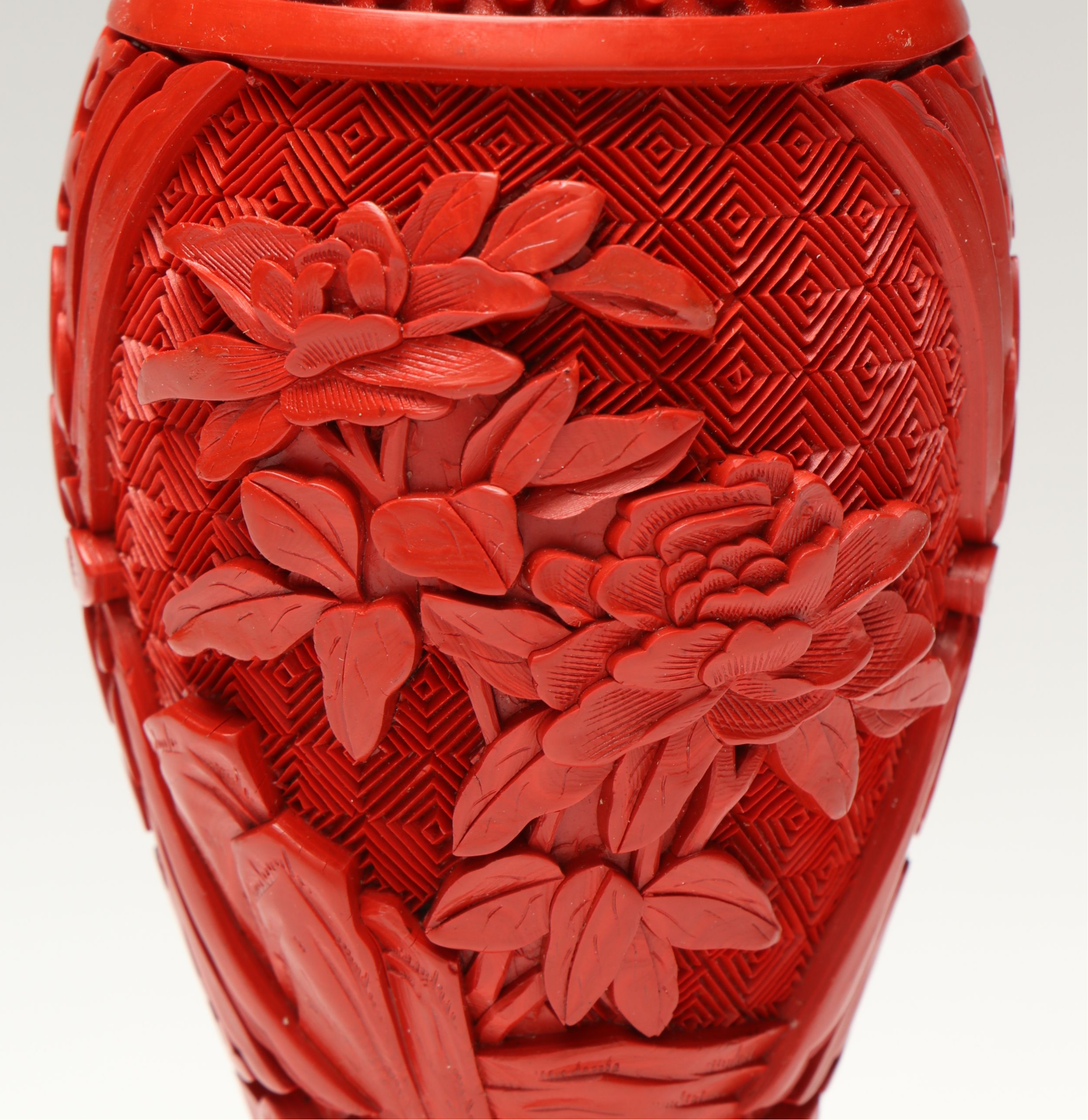Chinese Red Lacquered and Carved Vases