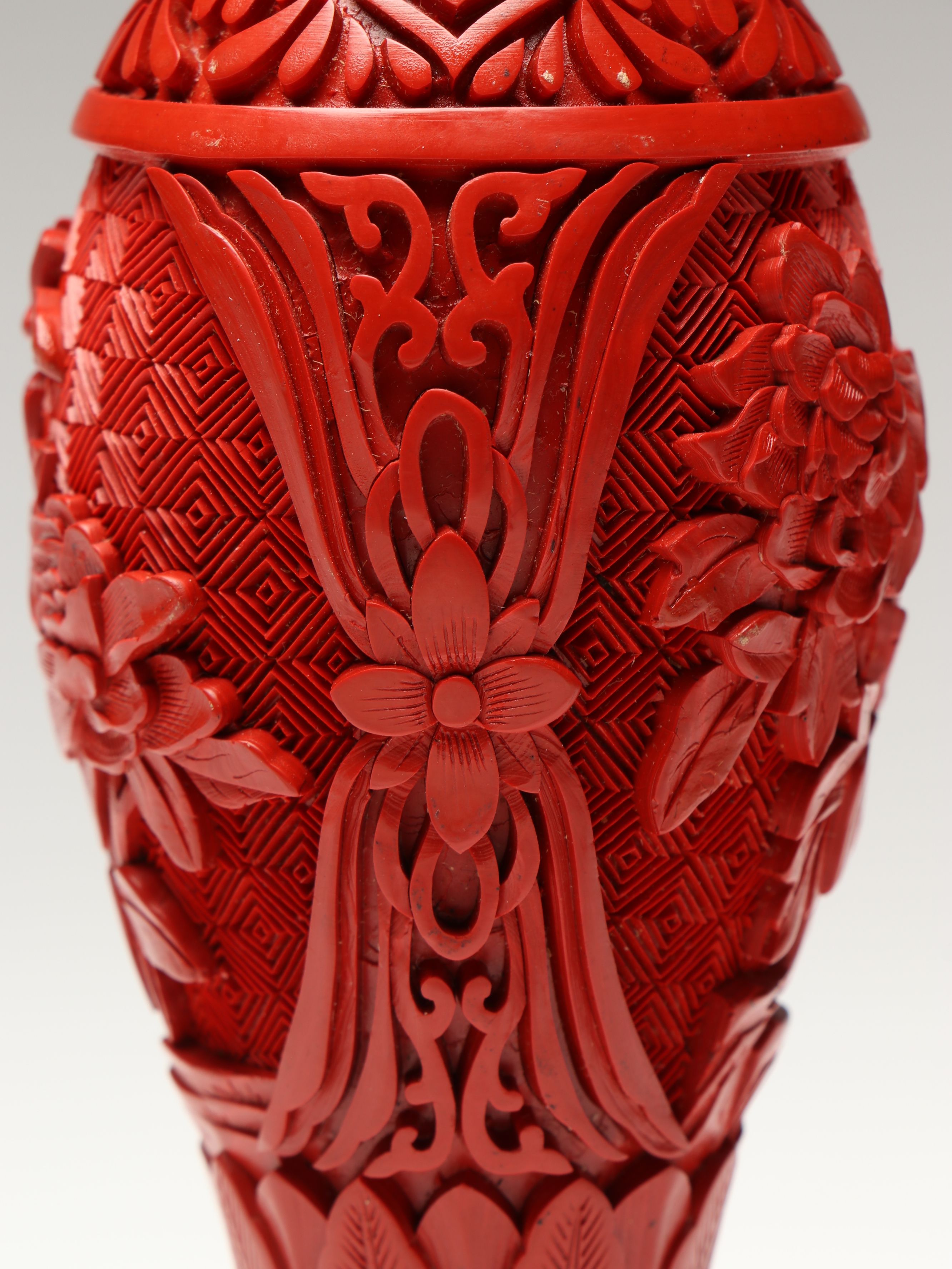 Chinese Red Lacquered and Carved Vases