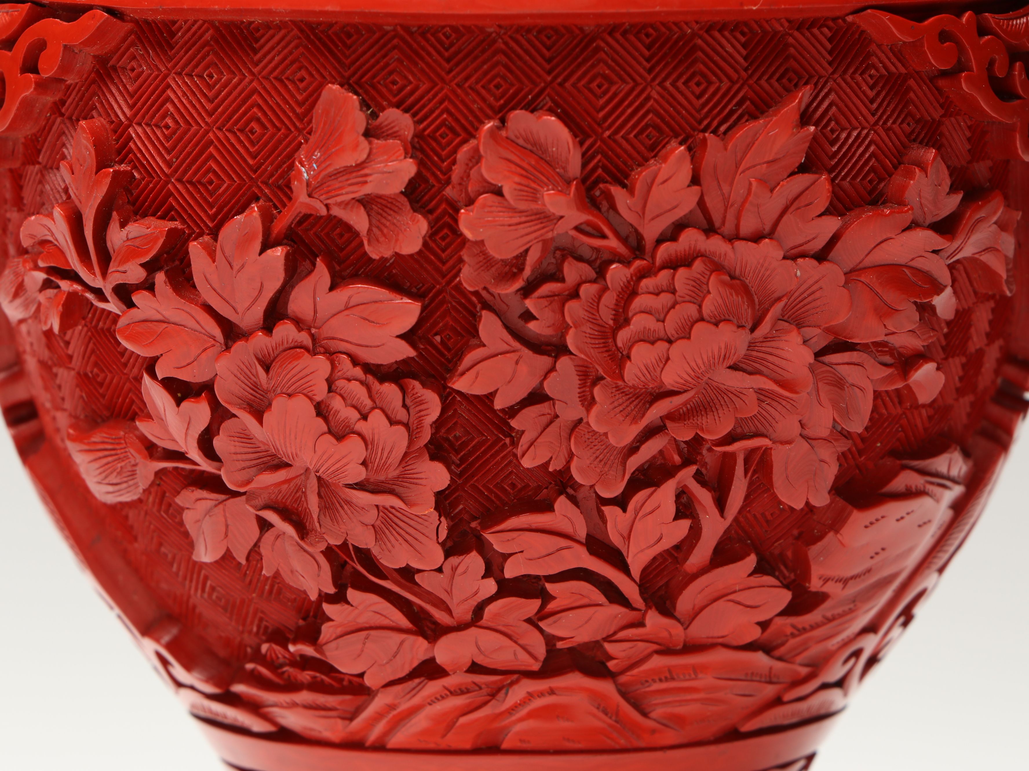 Chinese Red Lacquered and Carved Vases