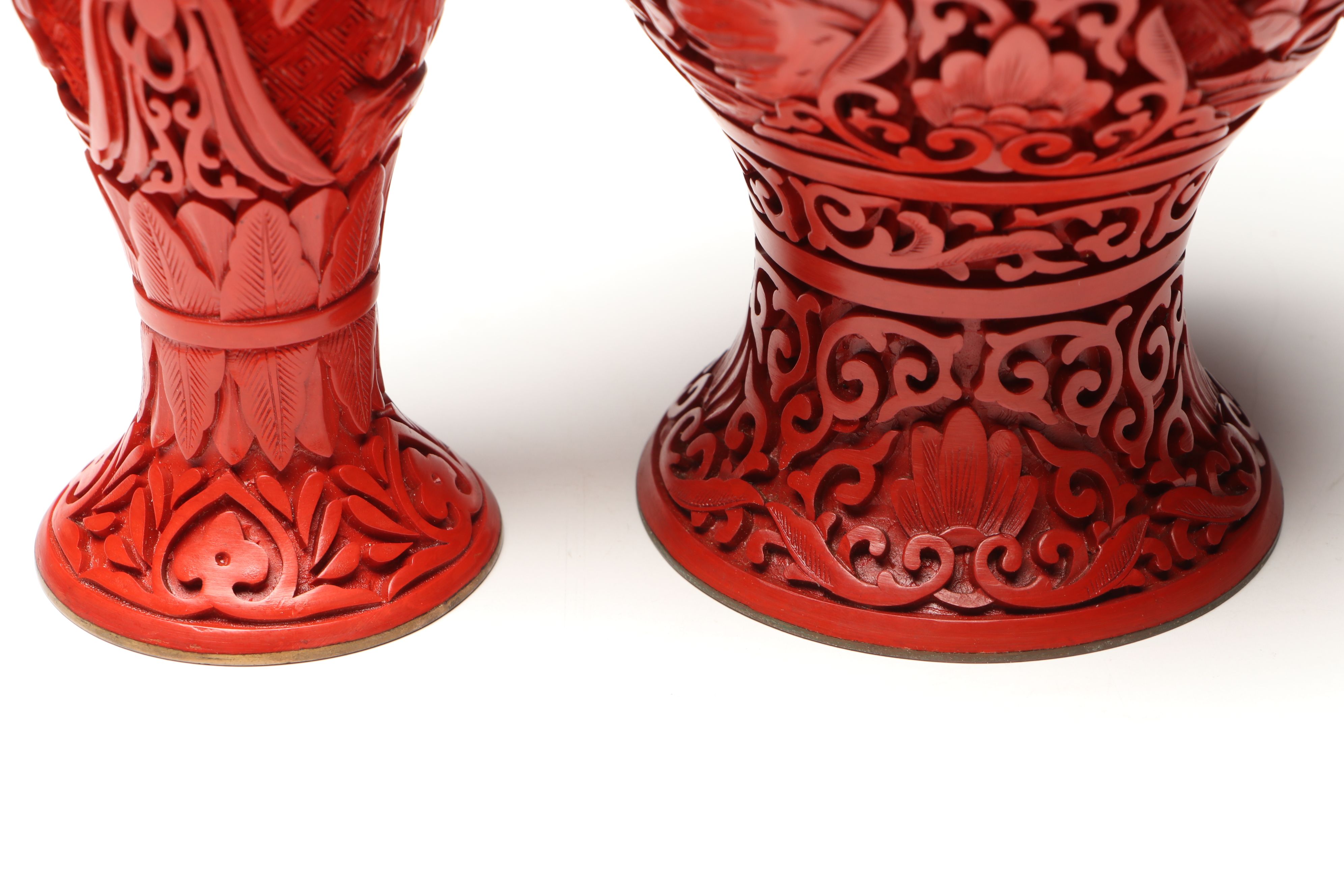 Chinese Red Lacquered and Carved Vases