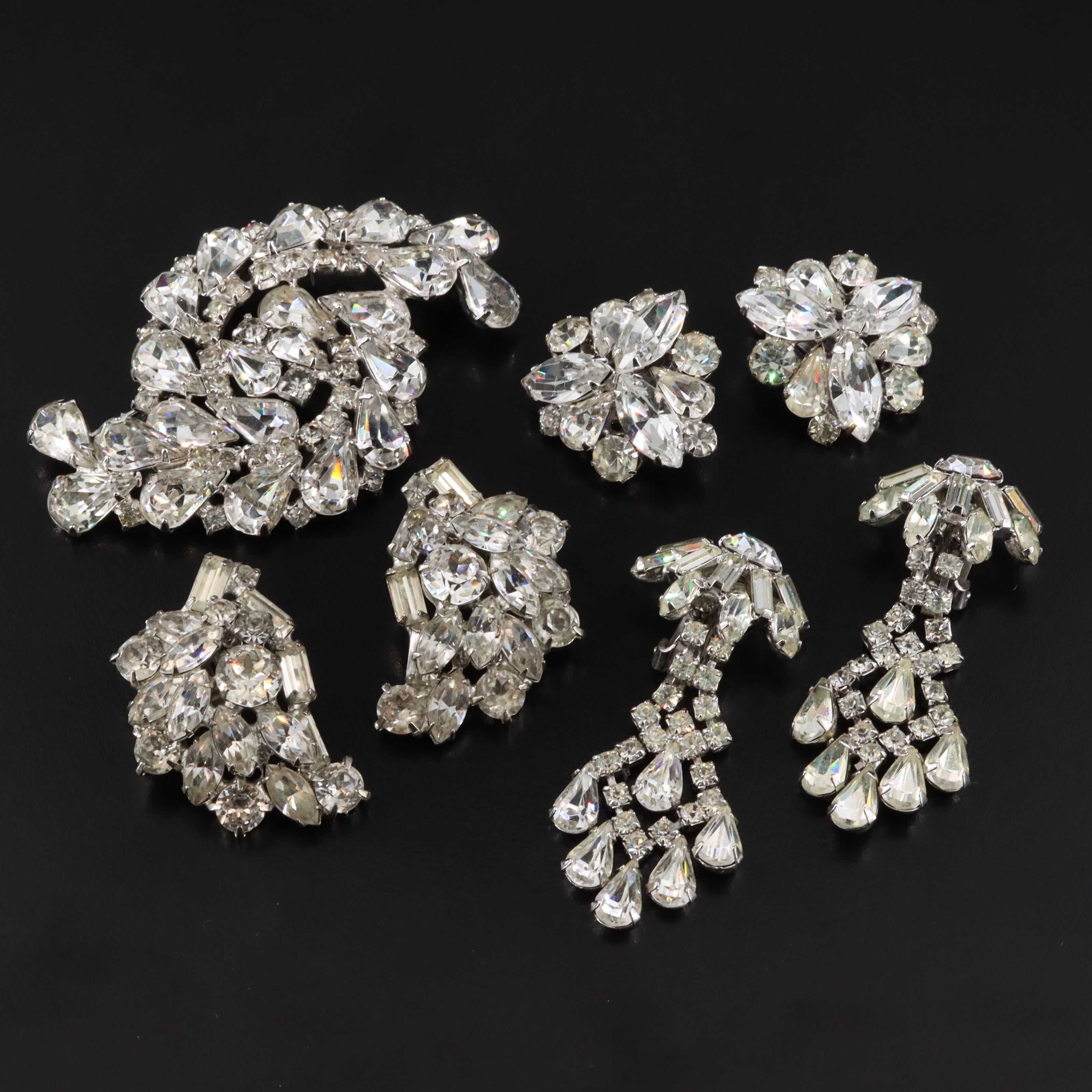 Kramer of New York Brooch & Earrings Set w/ Crystal & Rhinestone Weiss Earrings