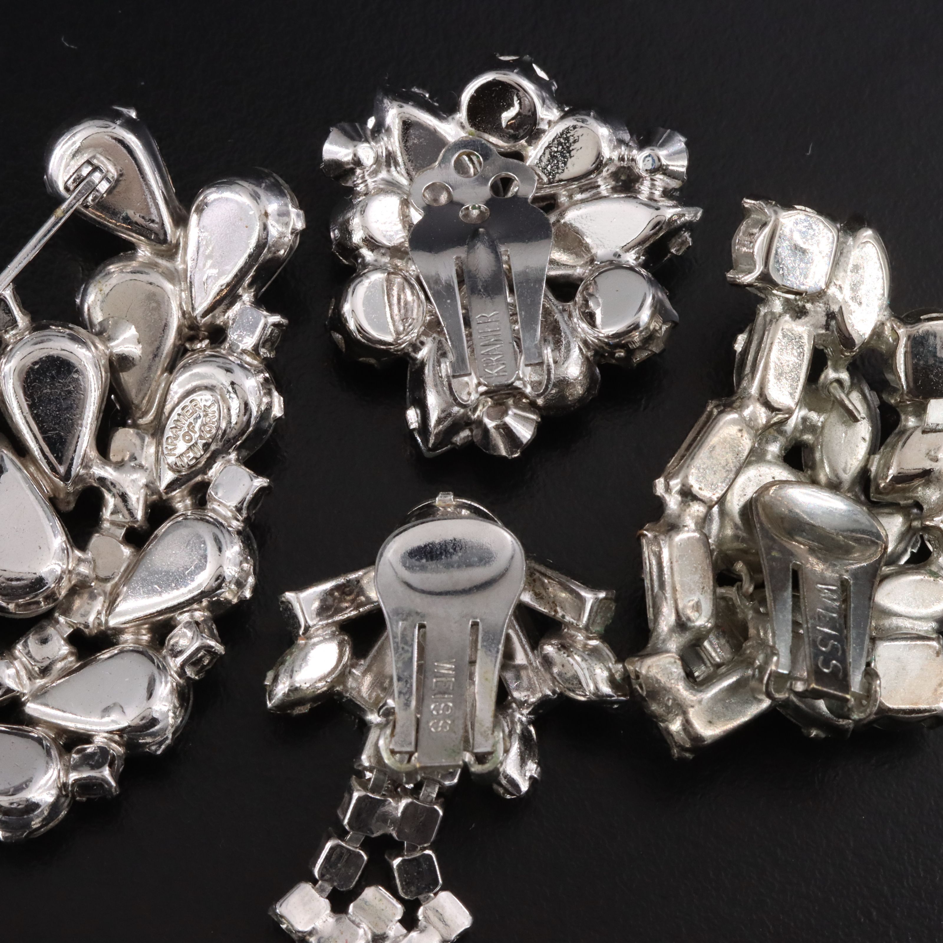 Kramer of New York Brooch & Earrings Set w/ Crystal & Rhinestone Weiss Earrings
