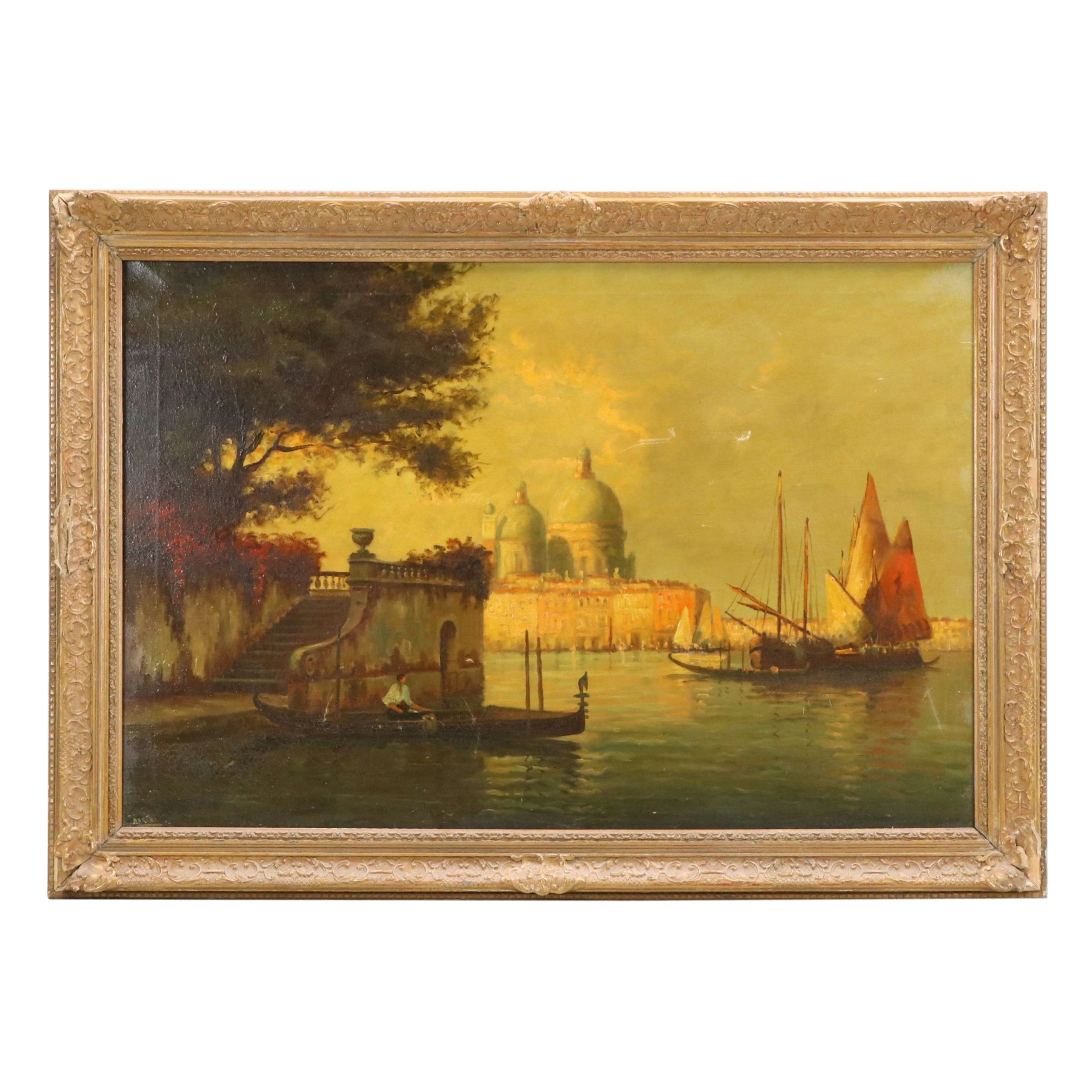 Oil Painting of Venetian Scenery, Mid-20th Century