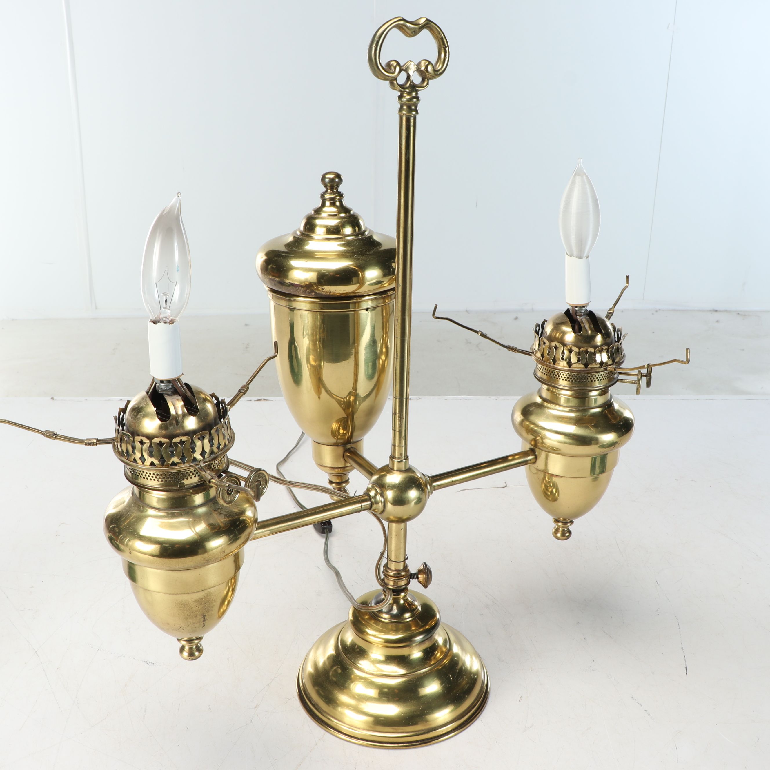 Victorian Brass Double Arm Student Lamp, Adapted