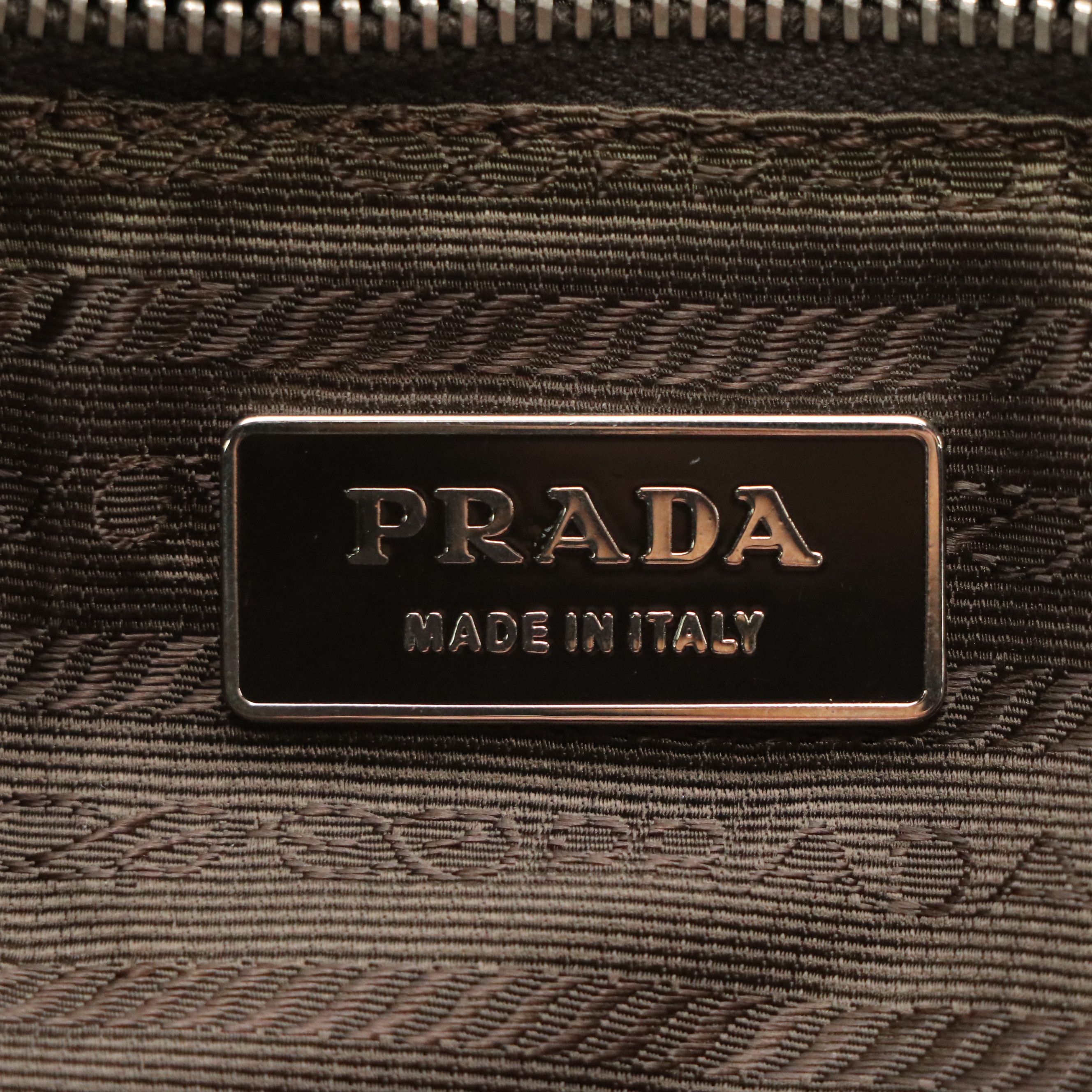 Prada Bauletto Shoulder Bag in Beige Canvas and Orange Leather Trim