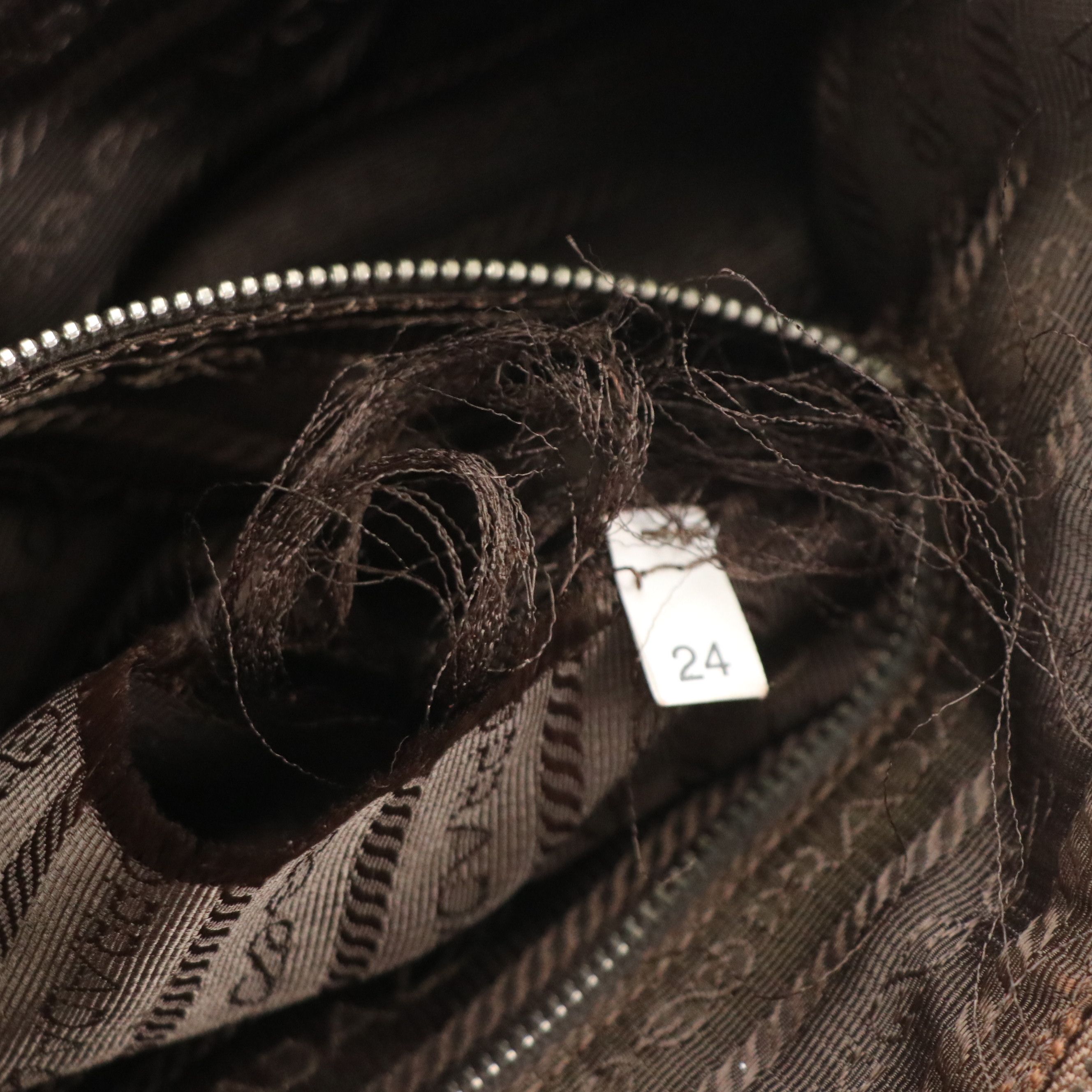 Prada Bauletto Shoulder Bag in Beige Canvas and Orange Leather Trim