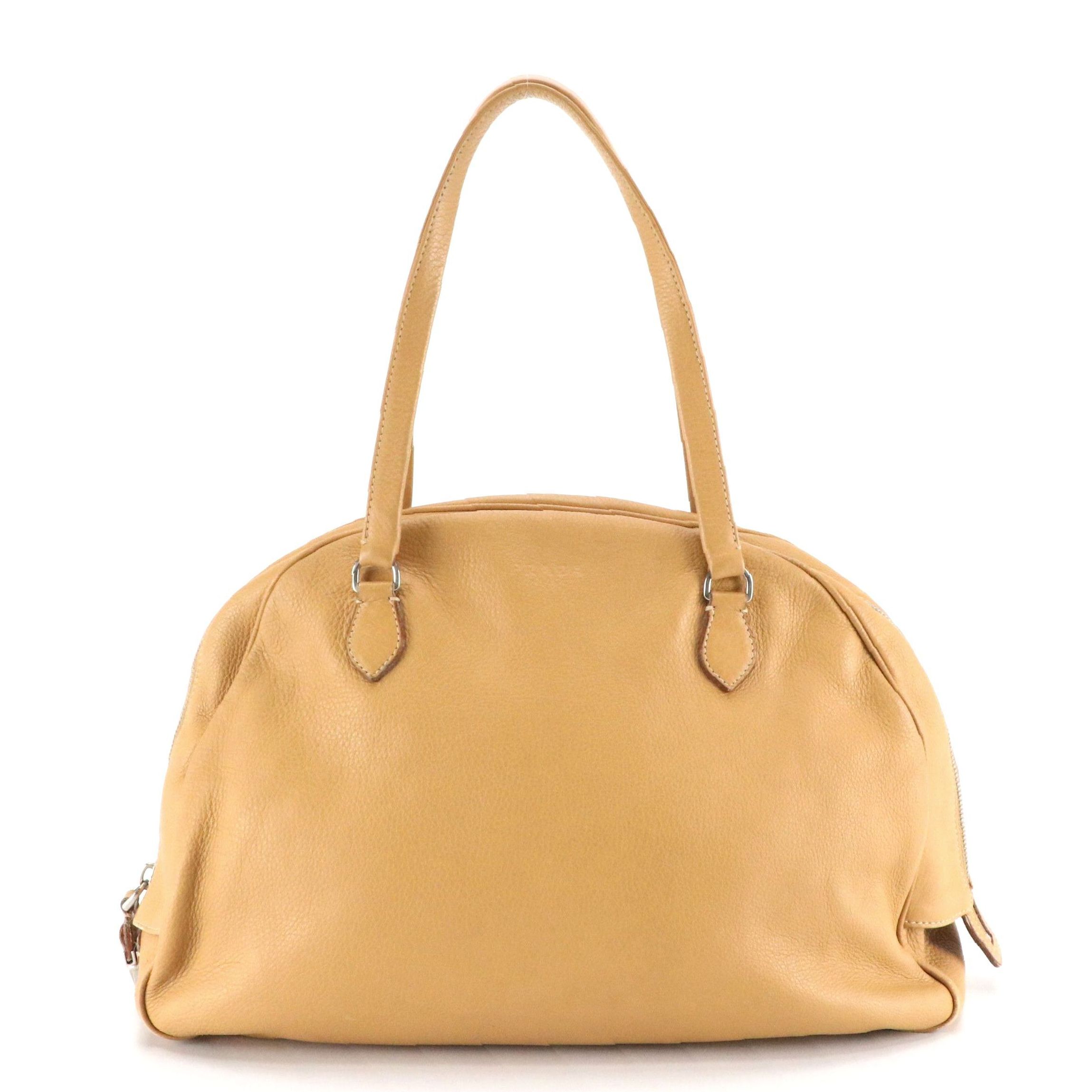 Prada Domed Zip-Around Shoulder Bag in Tan Vitello Daino Leather