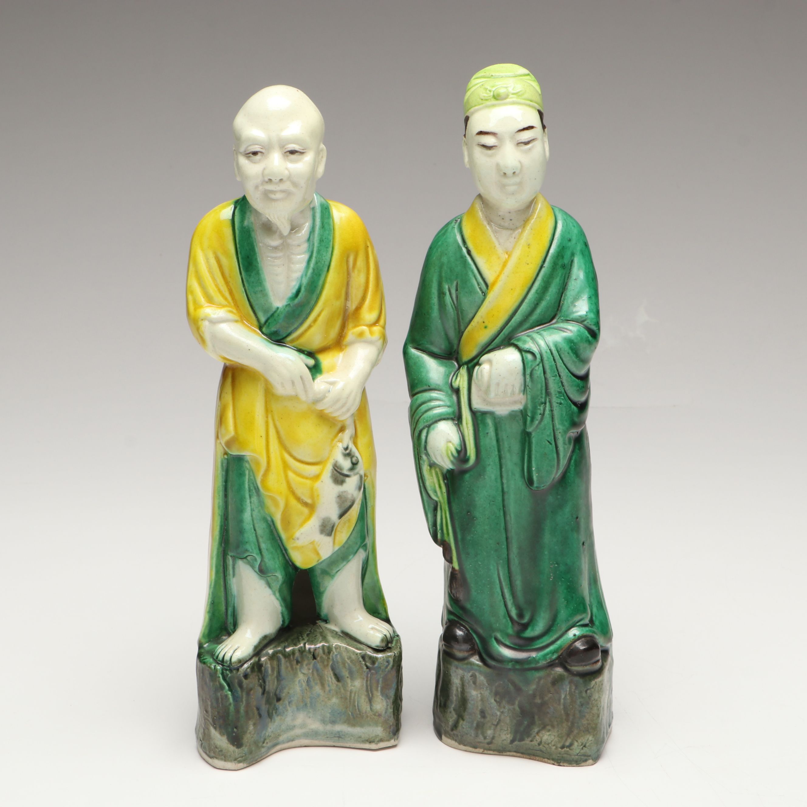Chinese Qing Sancai Ceramic Men, Late 19th/Early 20th Century