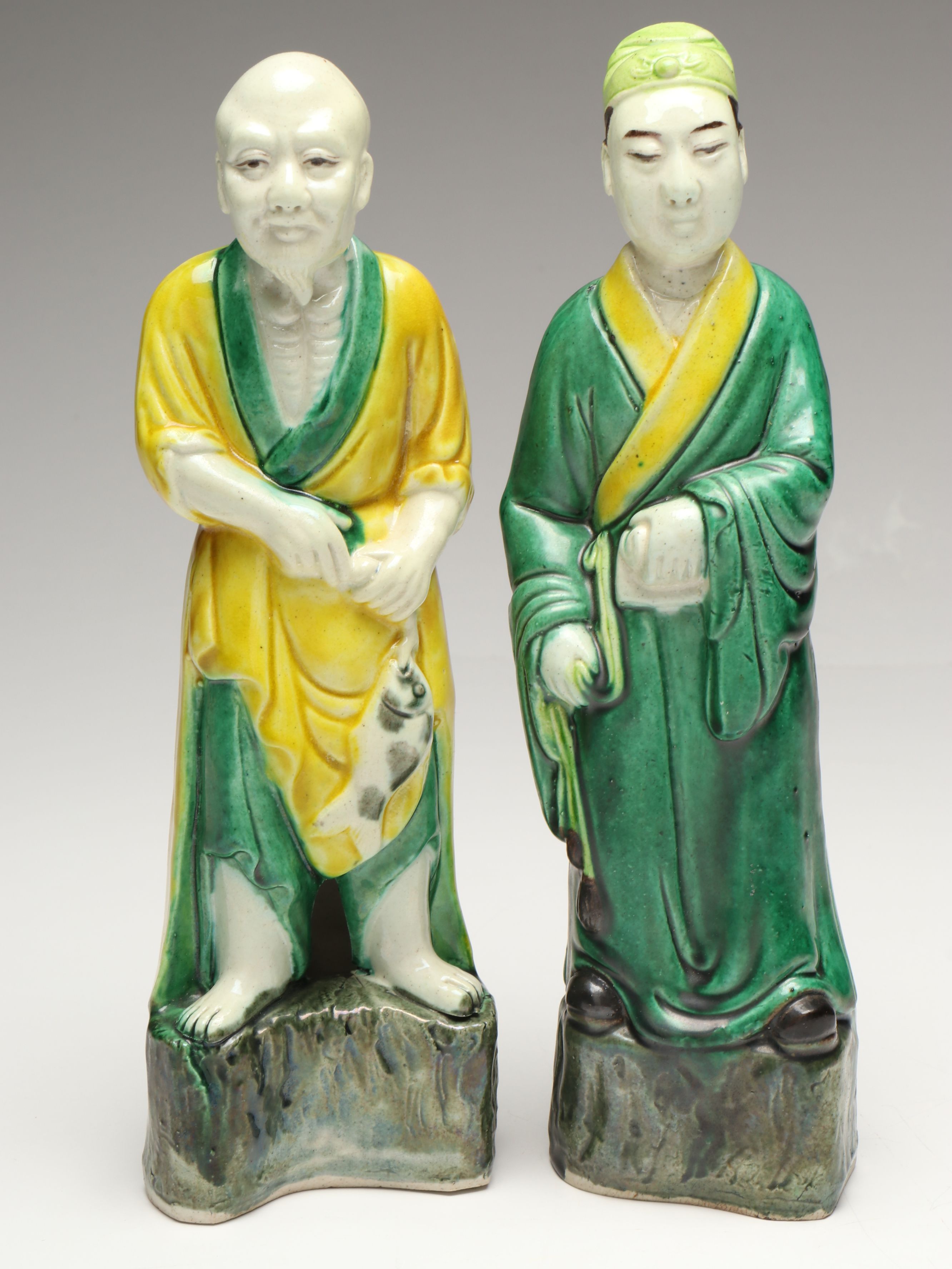 Chinese Qing Sancai Ceramic Men, Late 19th/Early 20th Century
