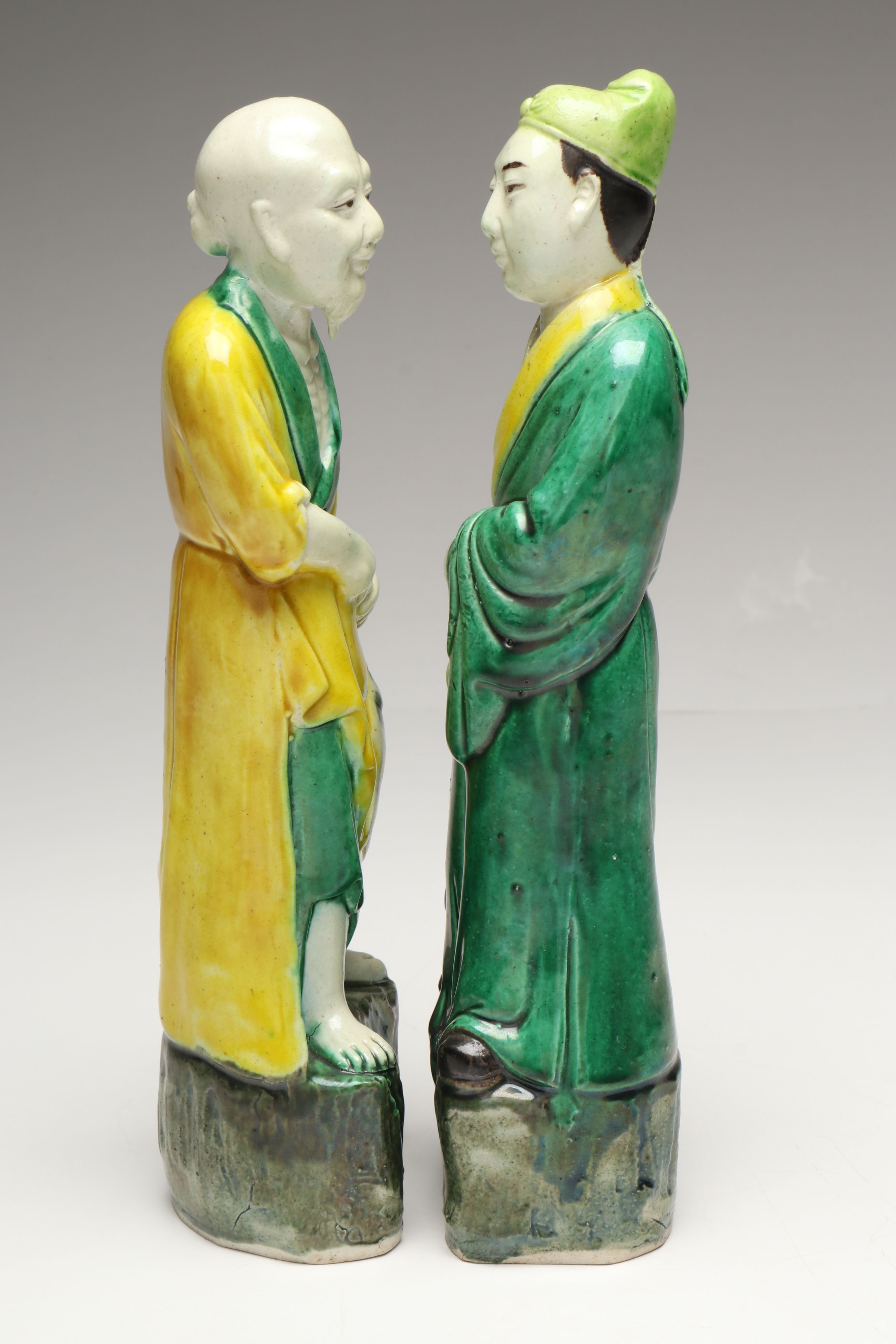 Chinese Qing Sancai Ceramic Men, Late 19th/Early 20th Century