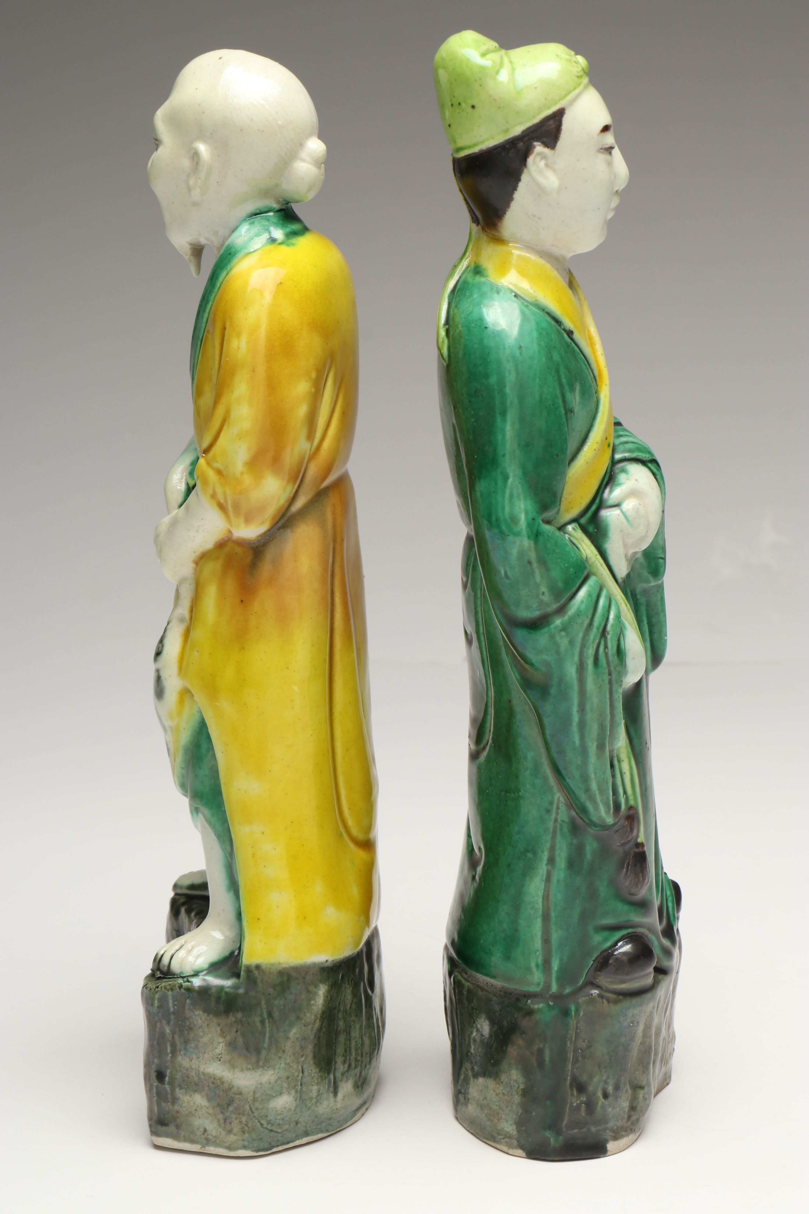 Chinese Qing Sancai Ceramic Men, Late 19th/Early 20th Century