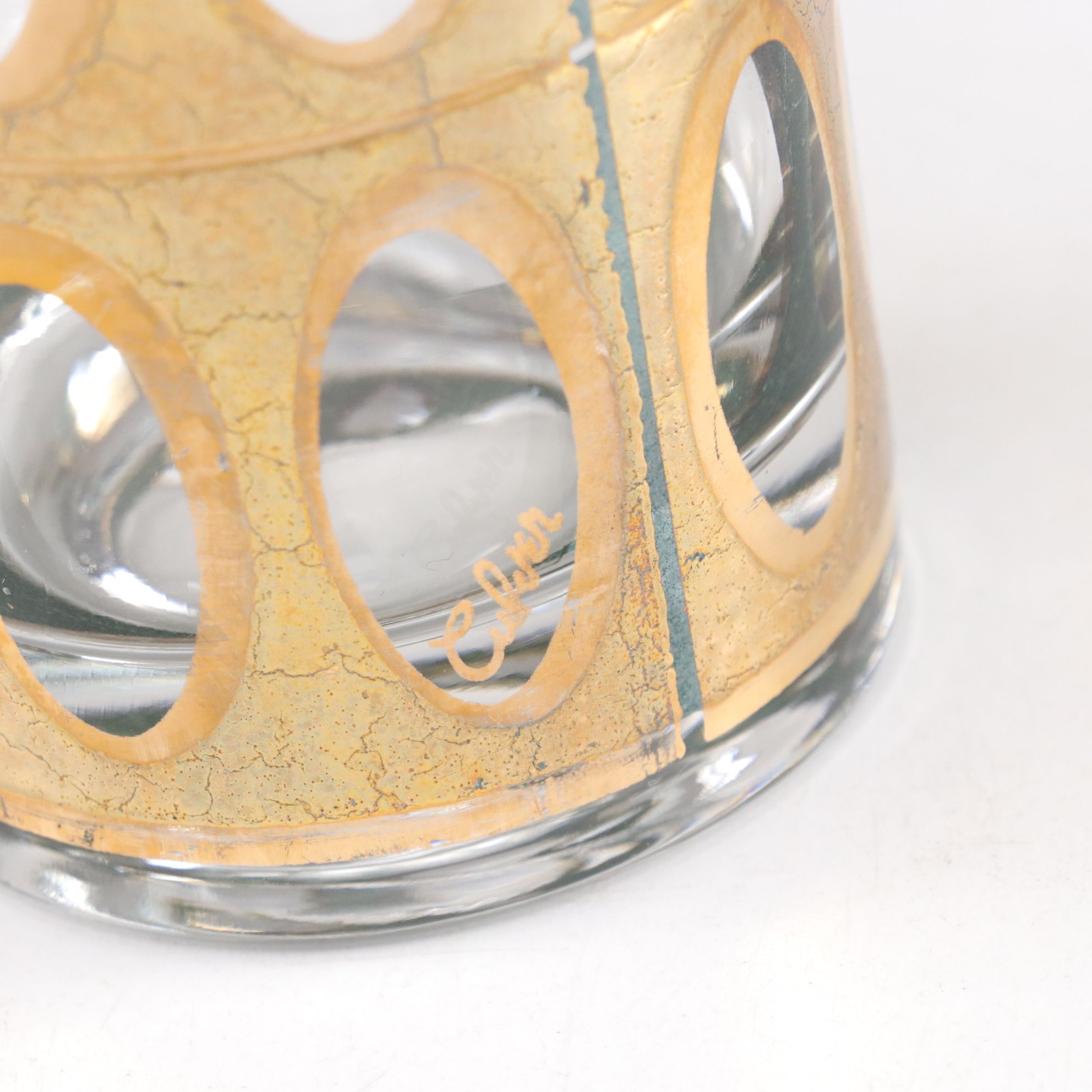 MCM Culver "Pisa" Crackle Gilt with Feather Motif Highball Glasses