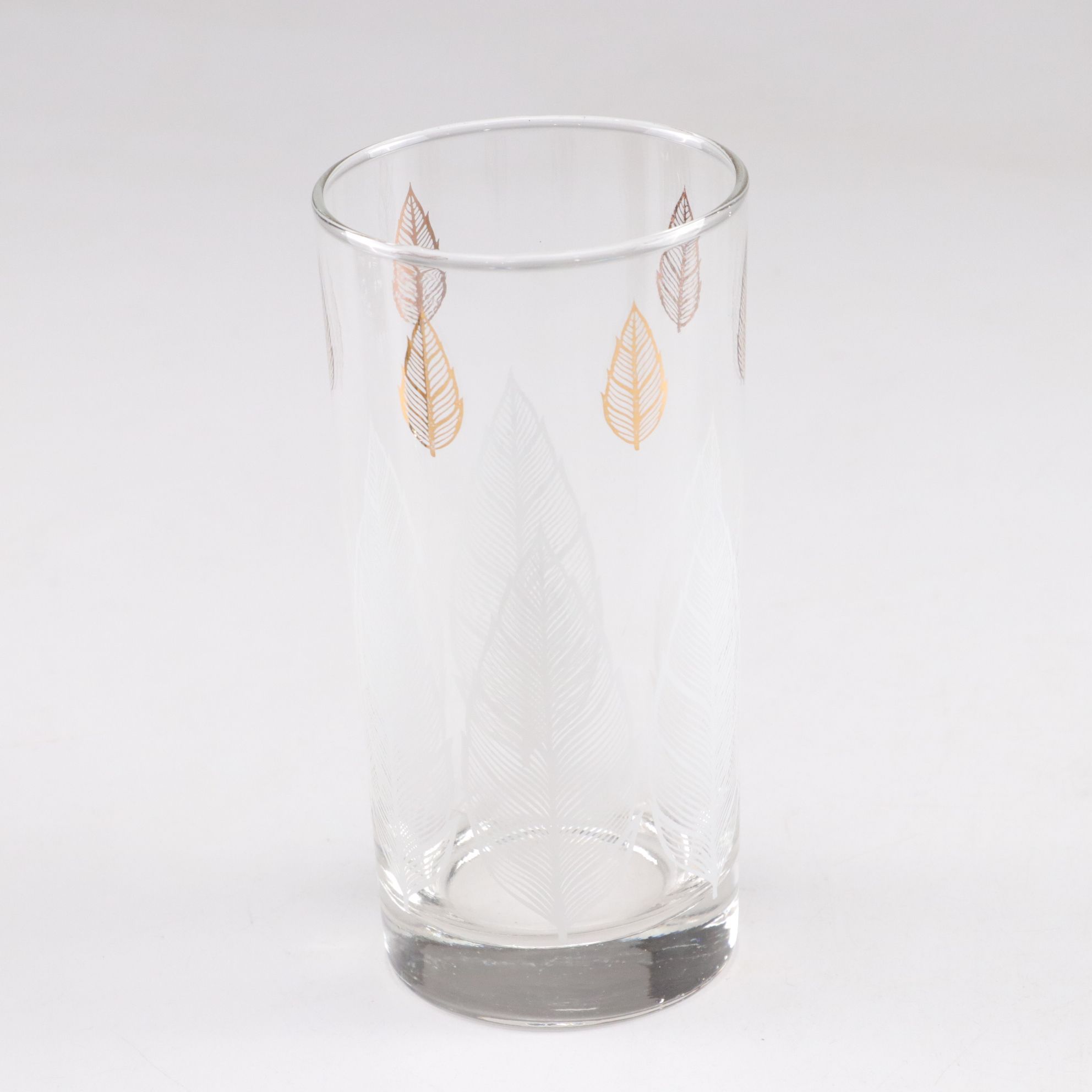 MCM Culver "Pisa" Crackle Gilt with Feather Motif Highball Glasses