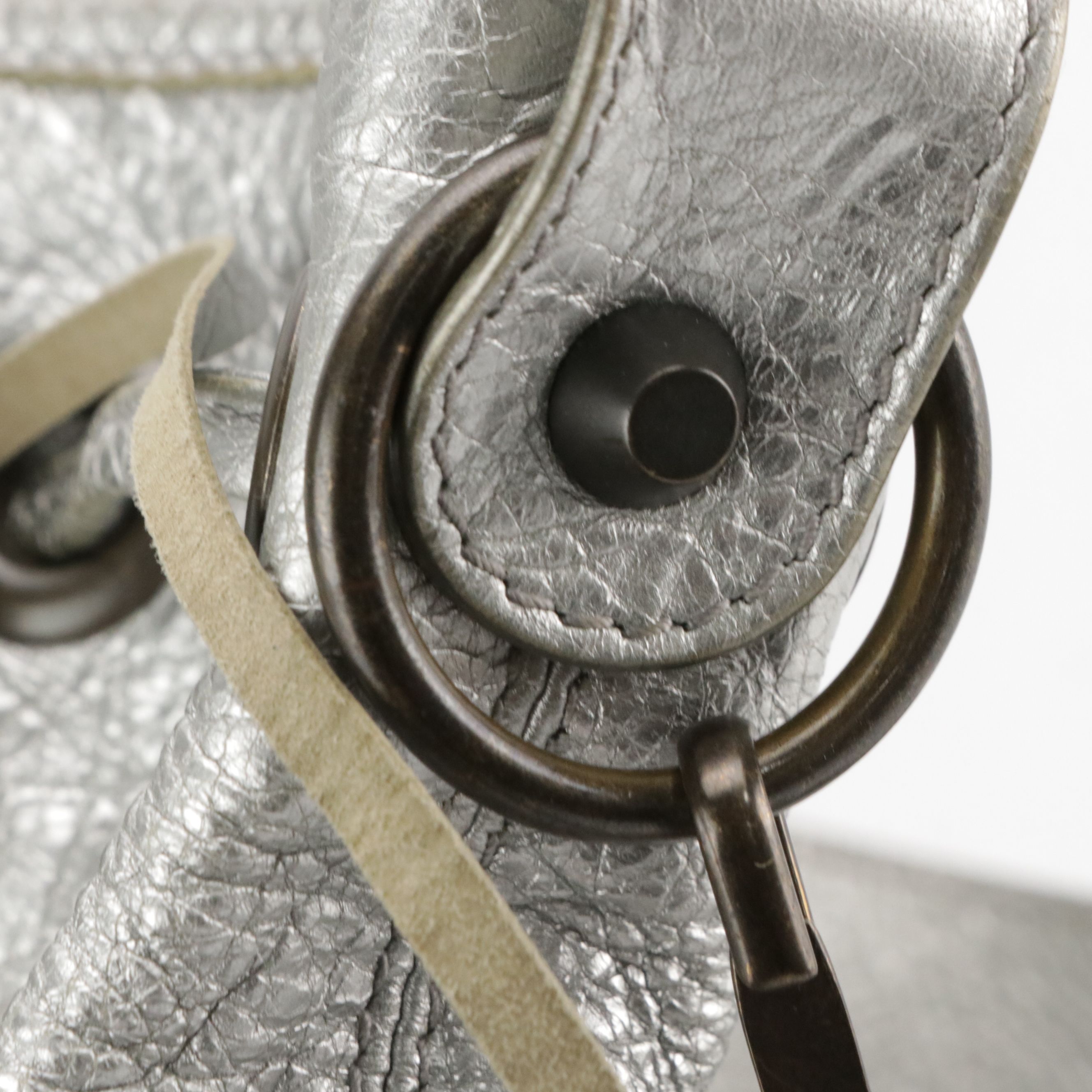 Balenciaga Pompon Mini Bucket Two-Way Bag in Metallic Silver Lambskin Leather