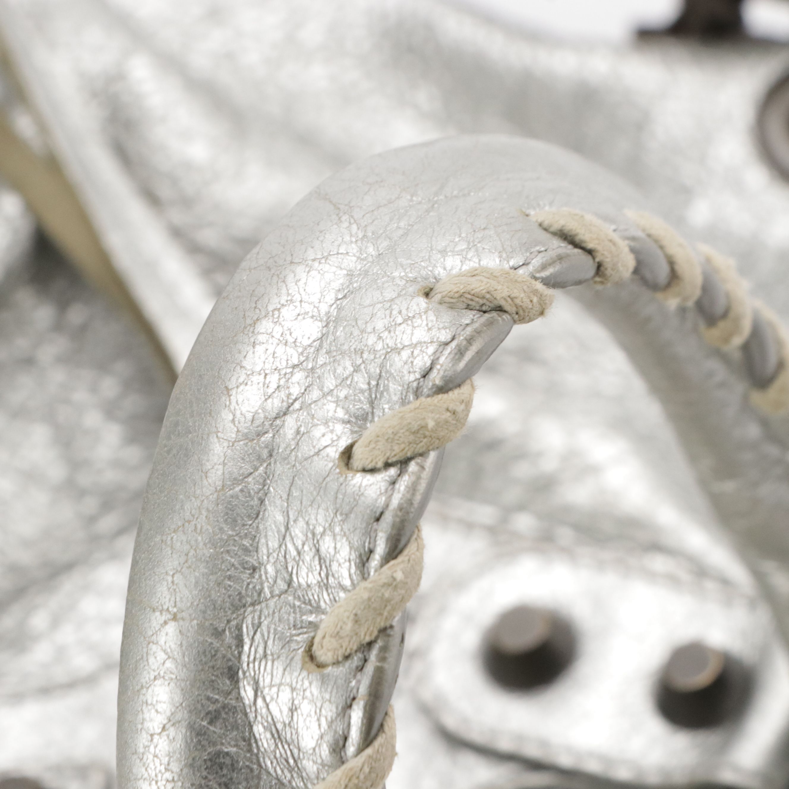 Balenciaga Pompon Mini Bucket Two-Way Bag in Metallic Silver Lambskin Leather