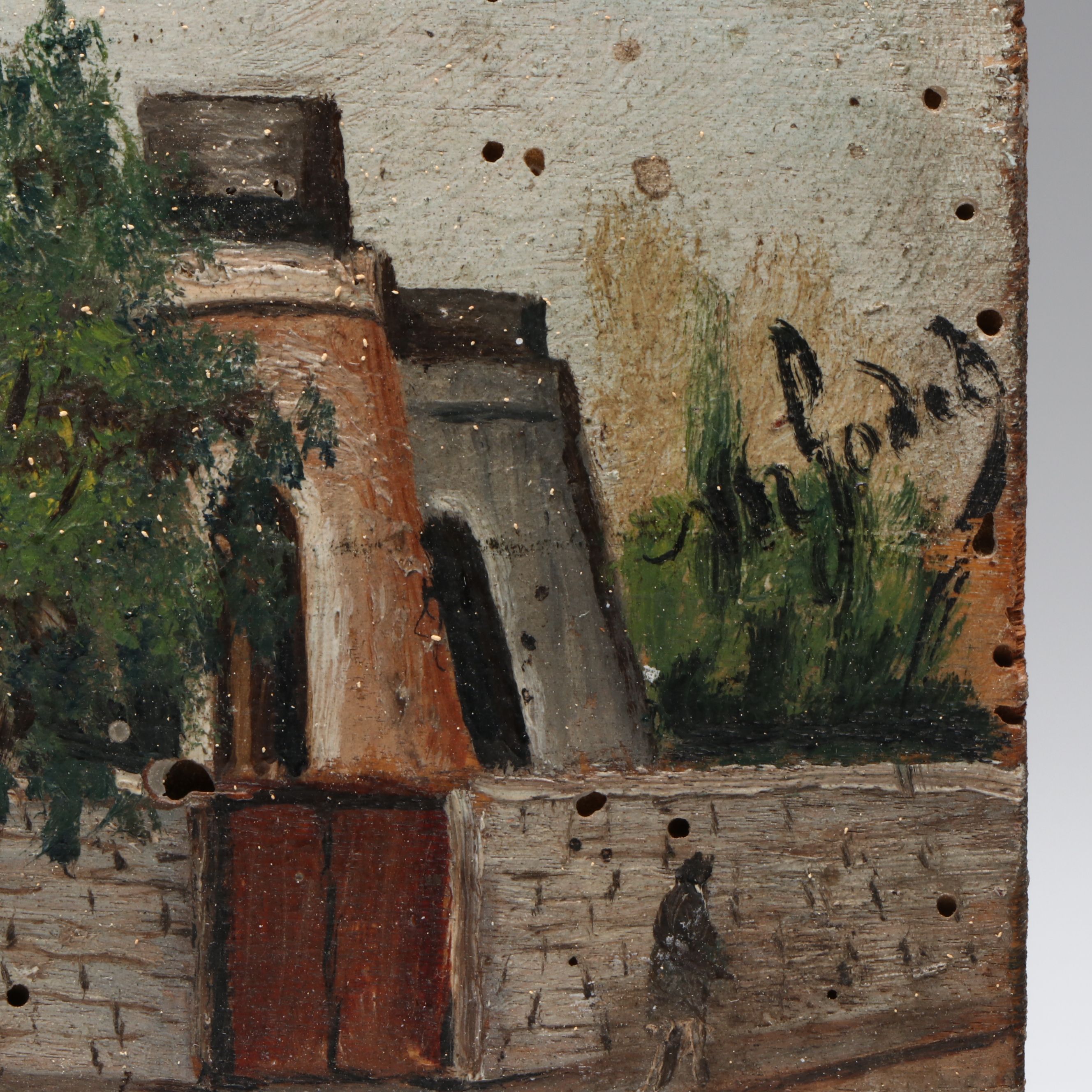 Antique French School Oil Painting of Church