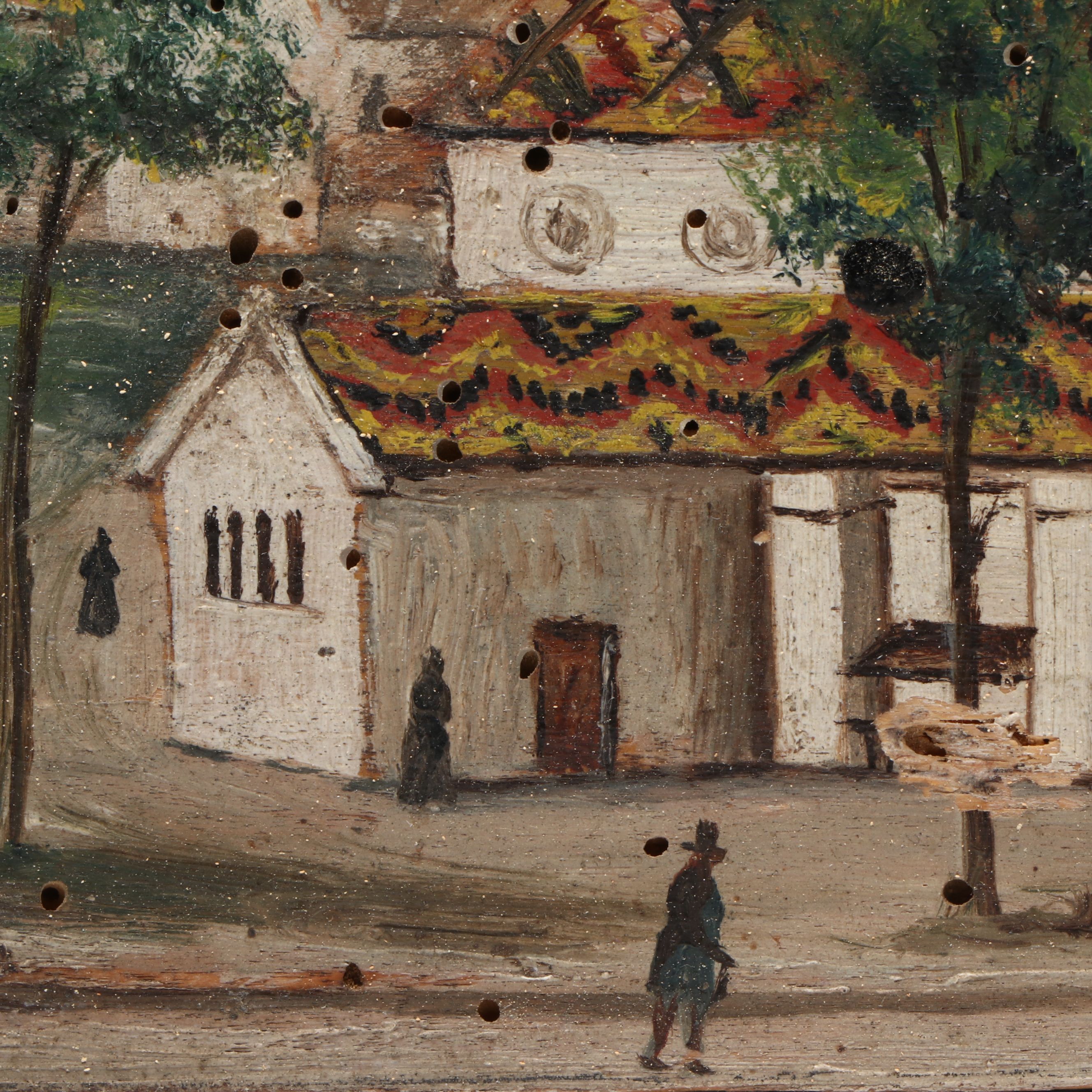 Antique French School Oil Painting of Church