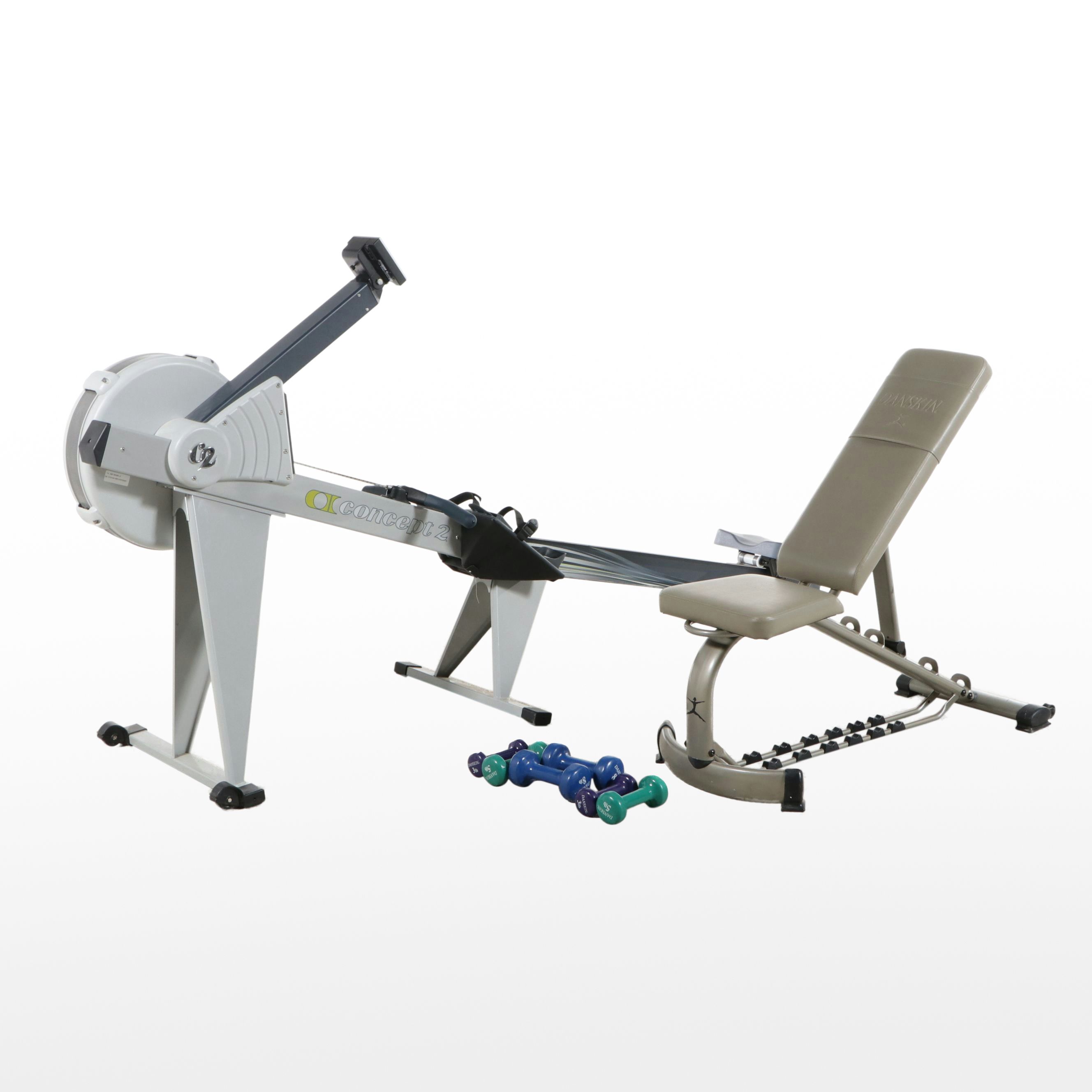 Concept2 PM4 Rowing Machine with Danskin Adjustable Bench and Dumbbells