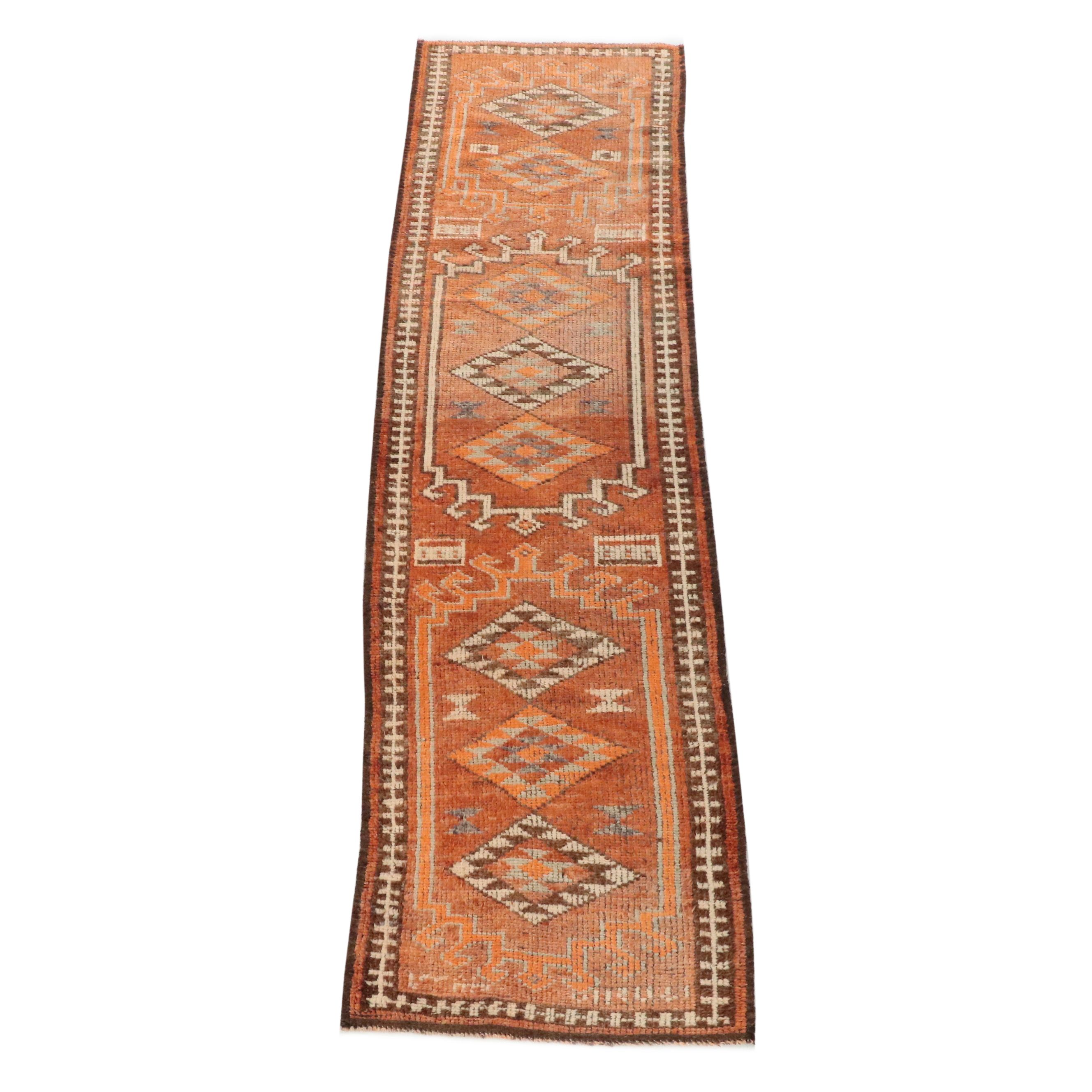2'11 x 10'9 Hand-Knotted Turkish Konya-Style Geometric Long Rug