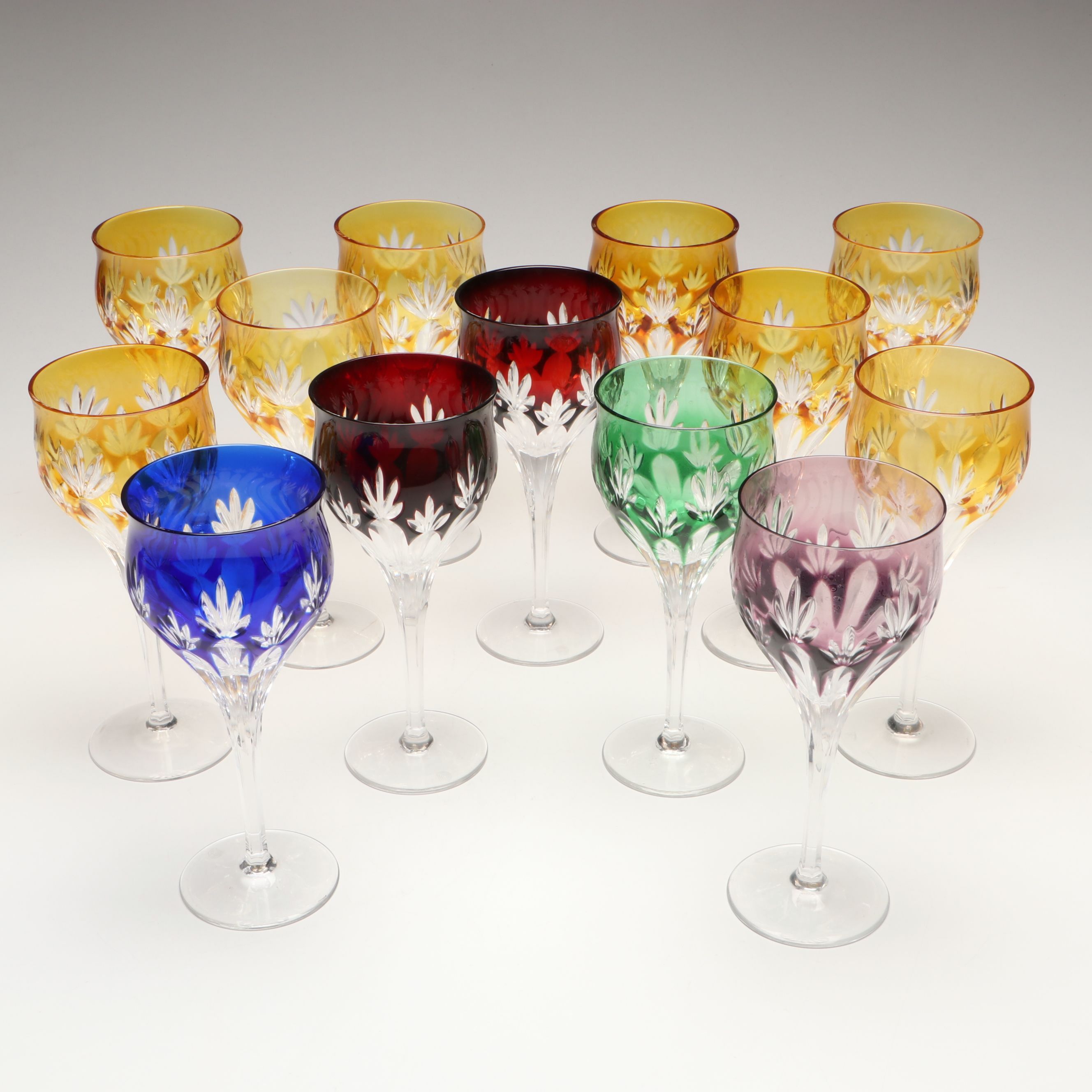 Bohemian Style Cut to Clear Multicolor Wine Glasses