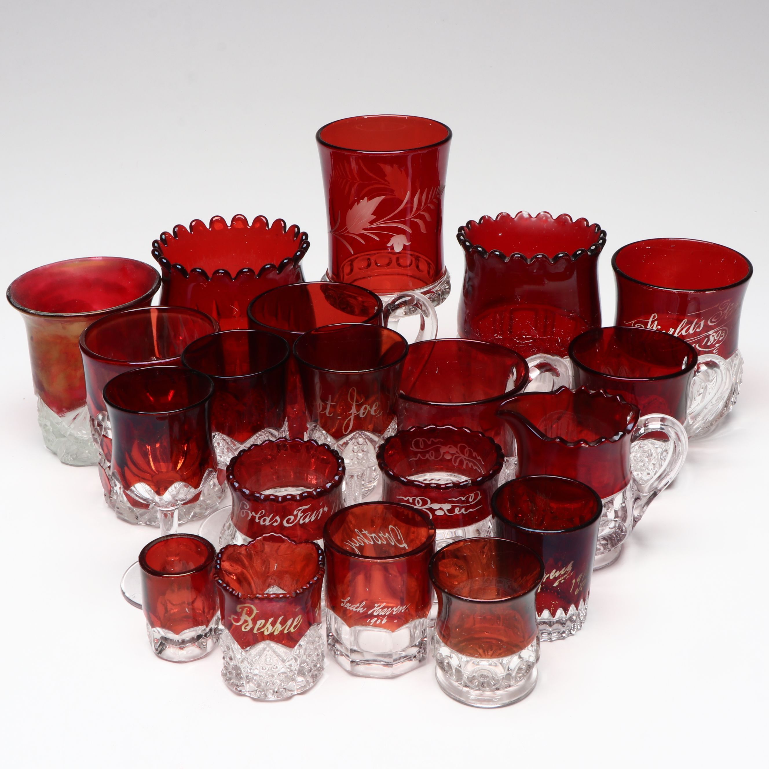 Collection of Bohemian Style Ruby Cut to Clear Glass Drinkware
