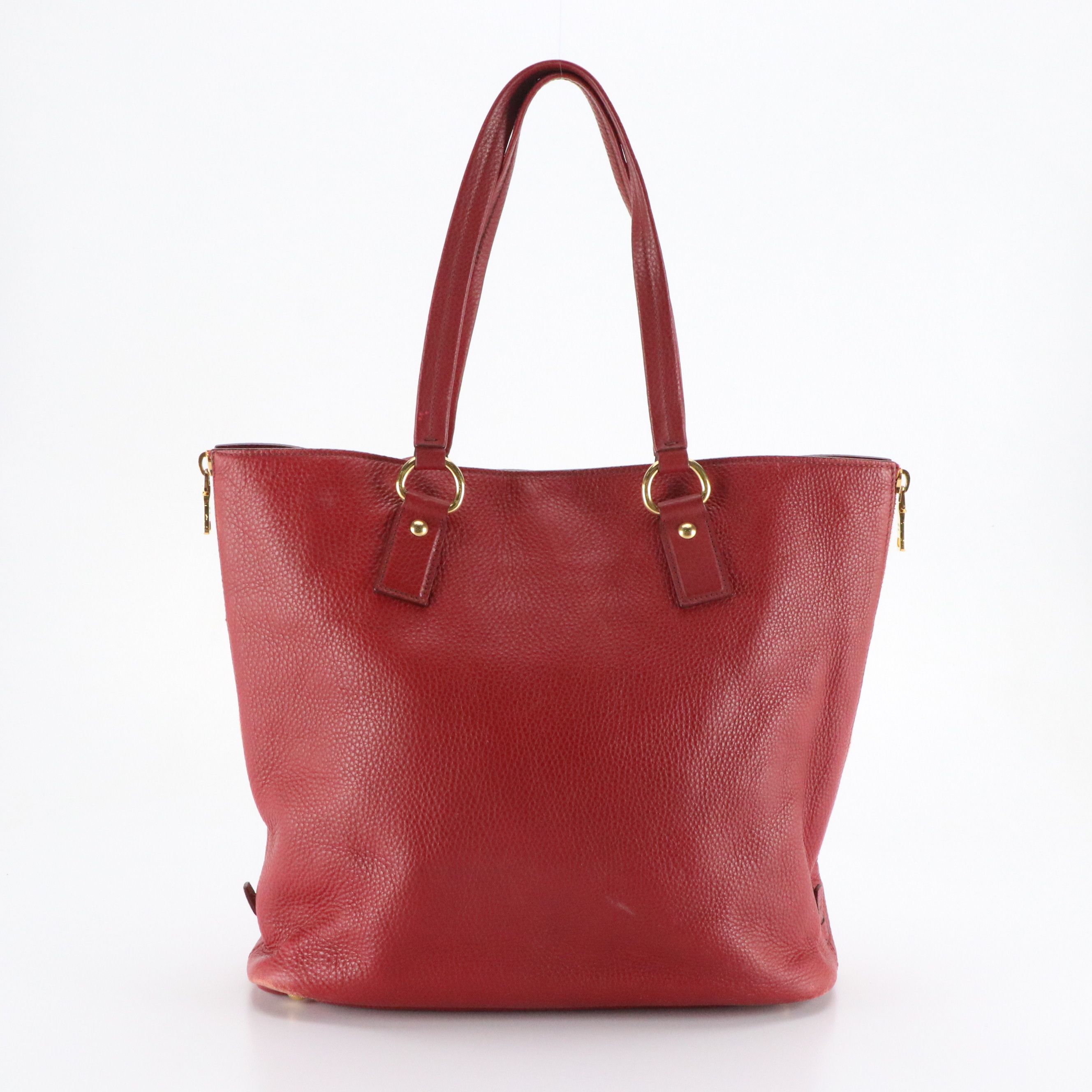 Prada Side Zip Large Shopper Tote in Red Vitello Daino Leather