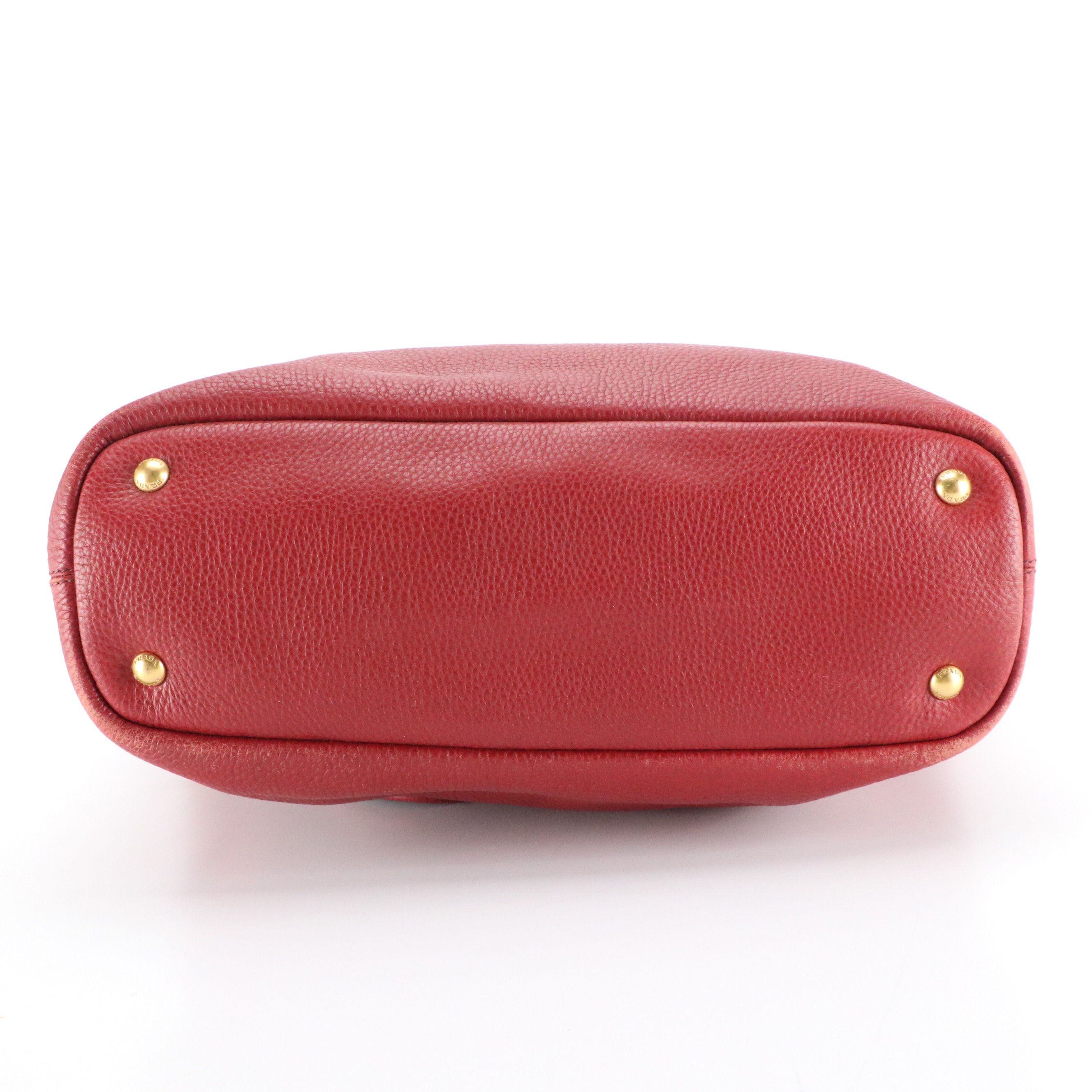 Prada Side Zip Large Shopper Tote in Red Vitello Daino Leather