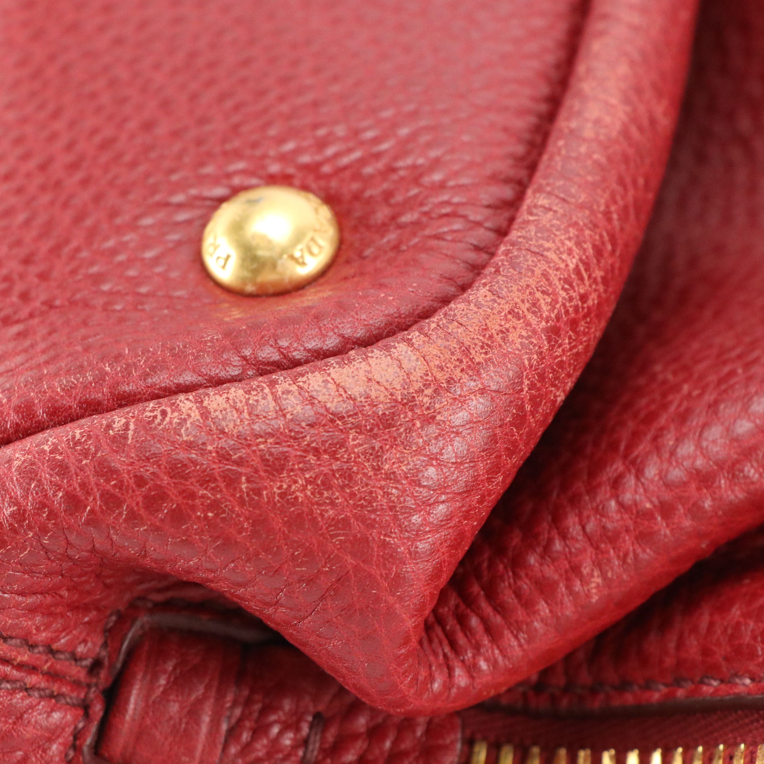 Prada Side Zip Large Shopper Tote in Red Vitello Daino Leather