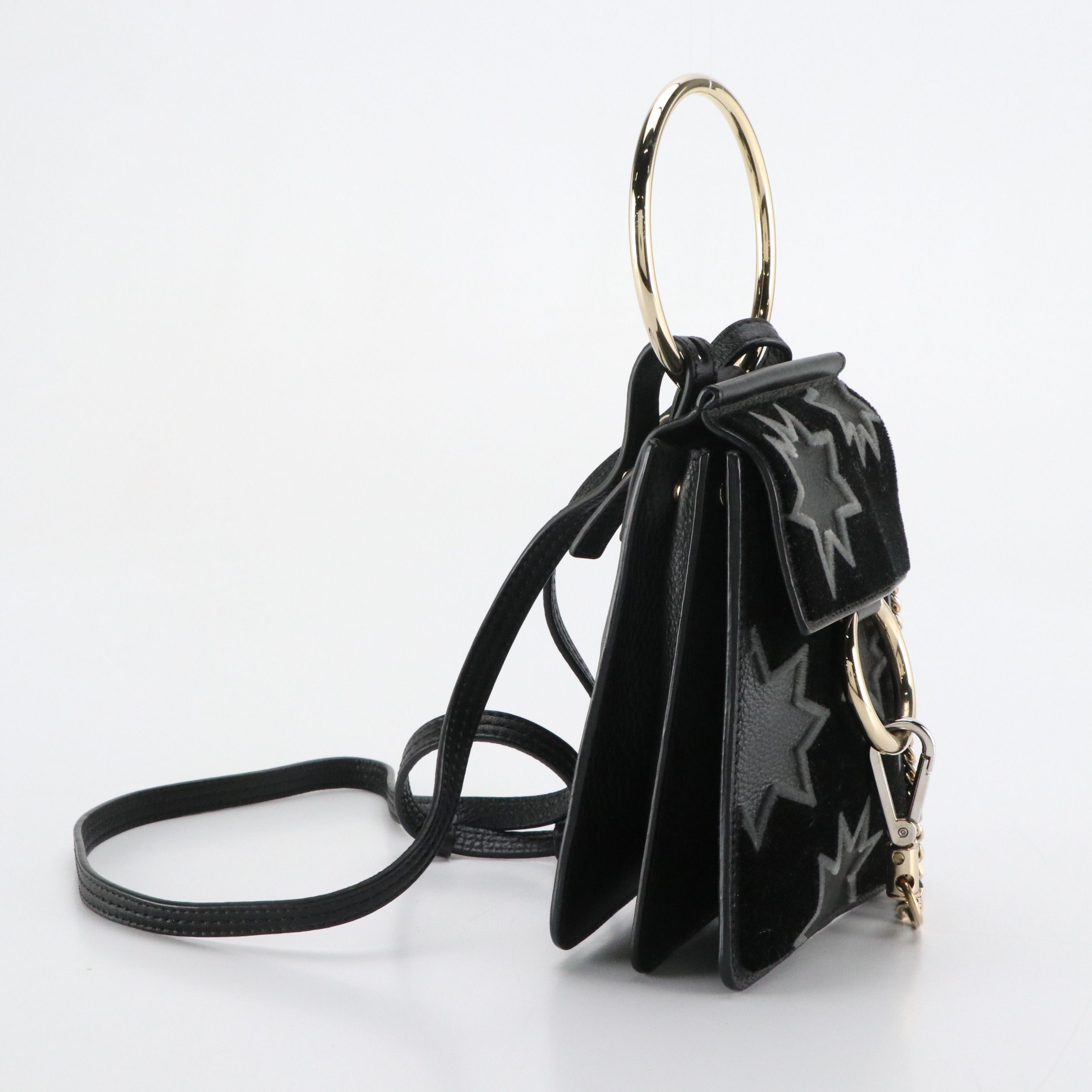 Chloé Mini Faye Bracelet Crossbody Bag in Starry Black Calfskin Leather & Velvet