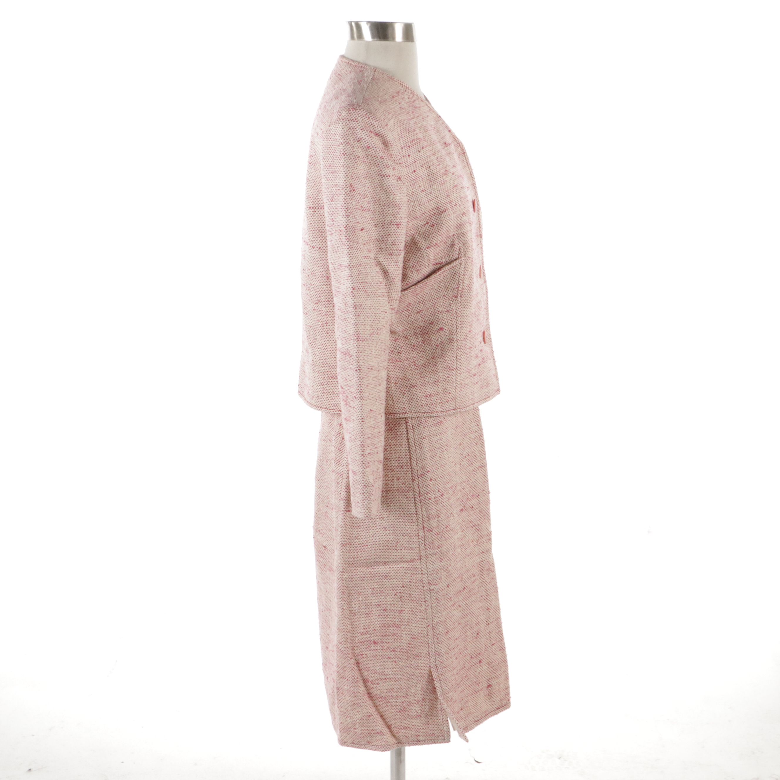 Valentino Collarless Skirt Suit in Silk Noil Canvas
