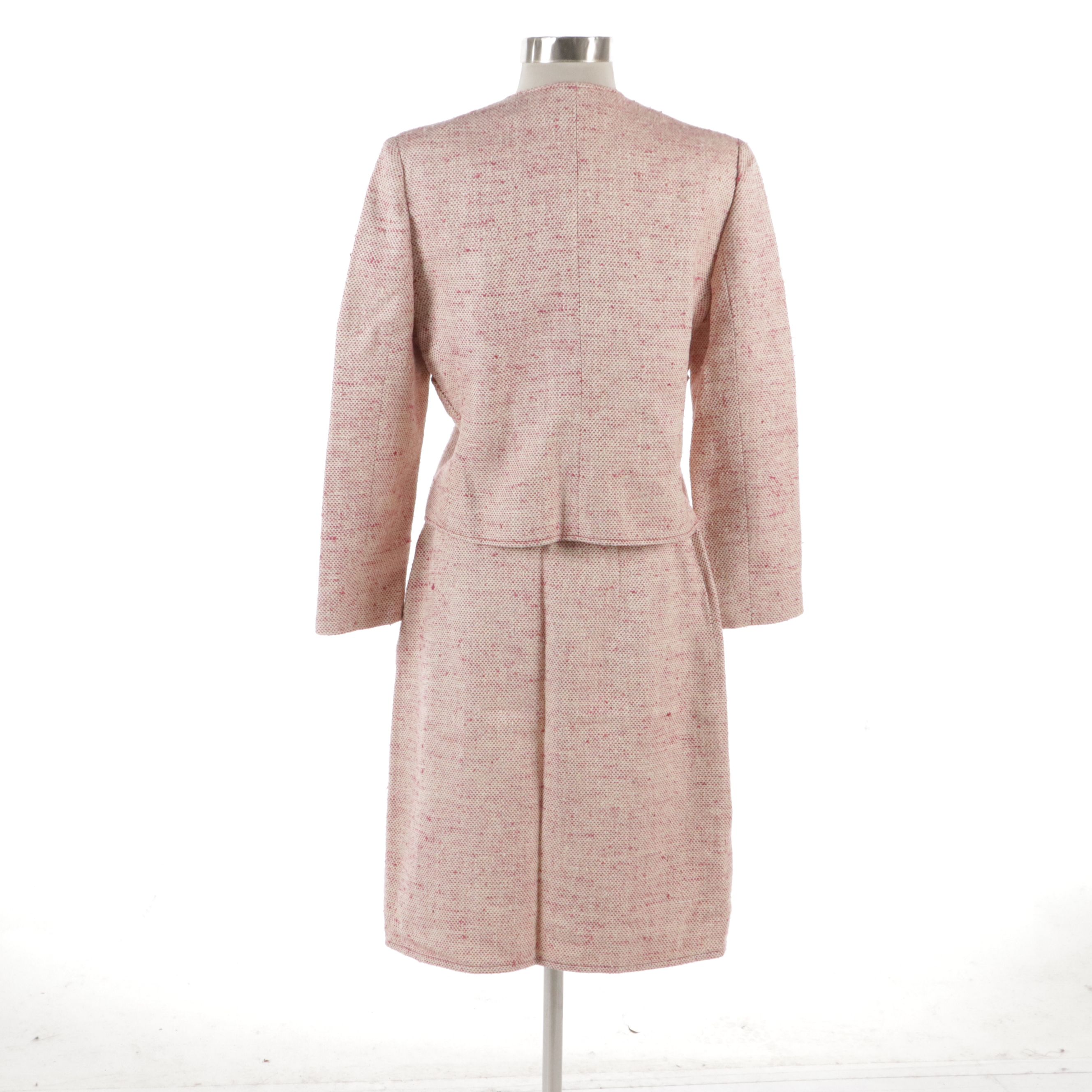Valentino Collarless Skirt Suit in Silk Noil Canvas