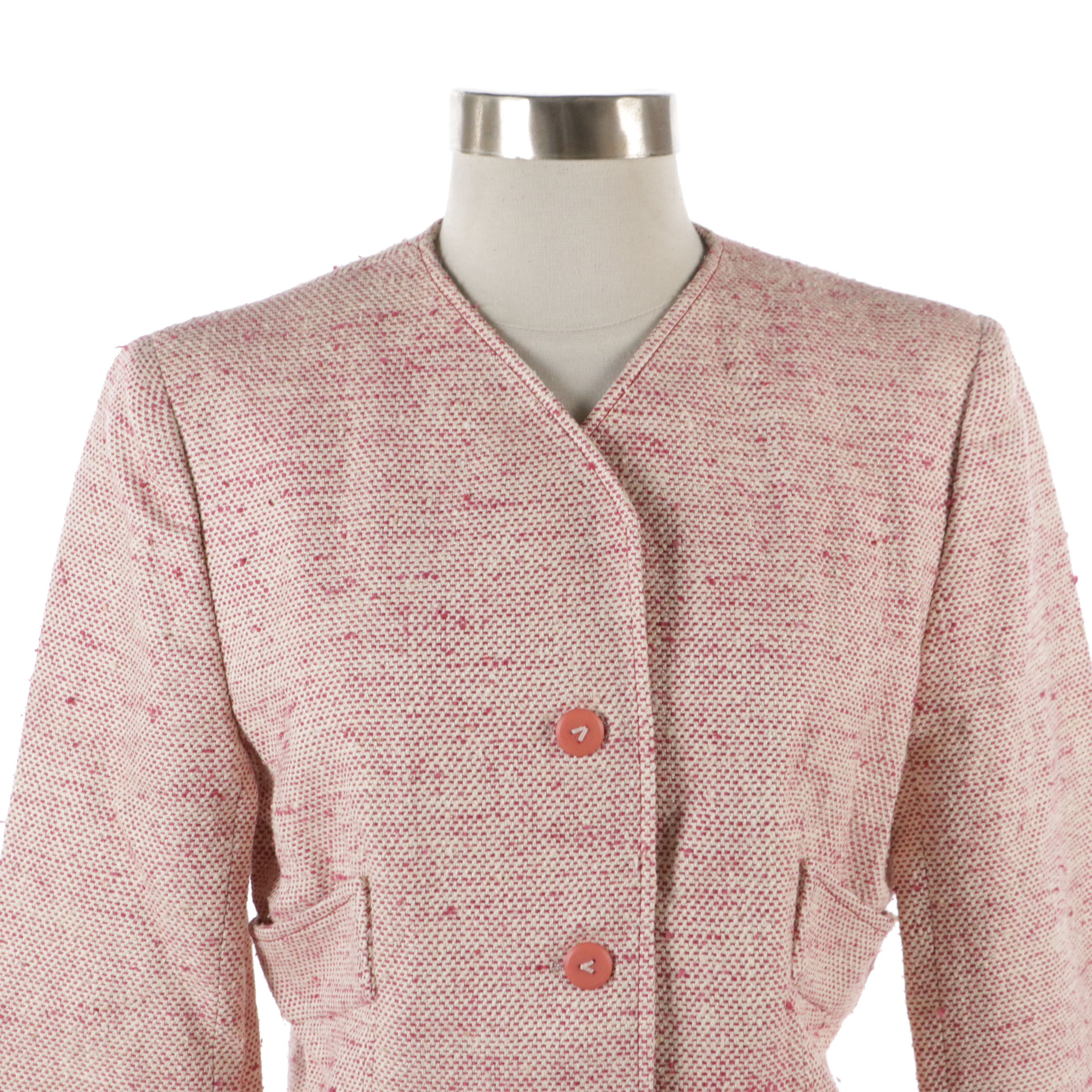 Valentino Collarless Skirt Suit in Silk Noil Canvas