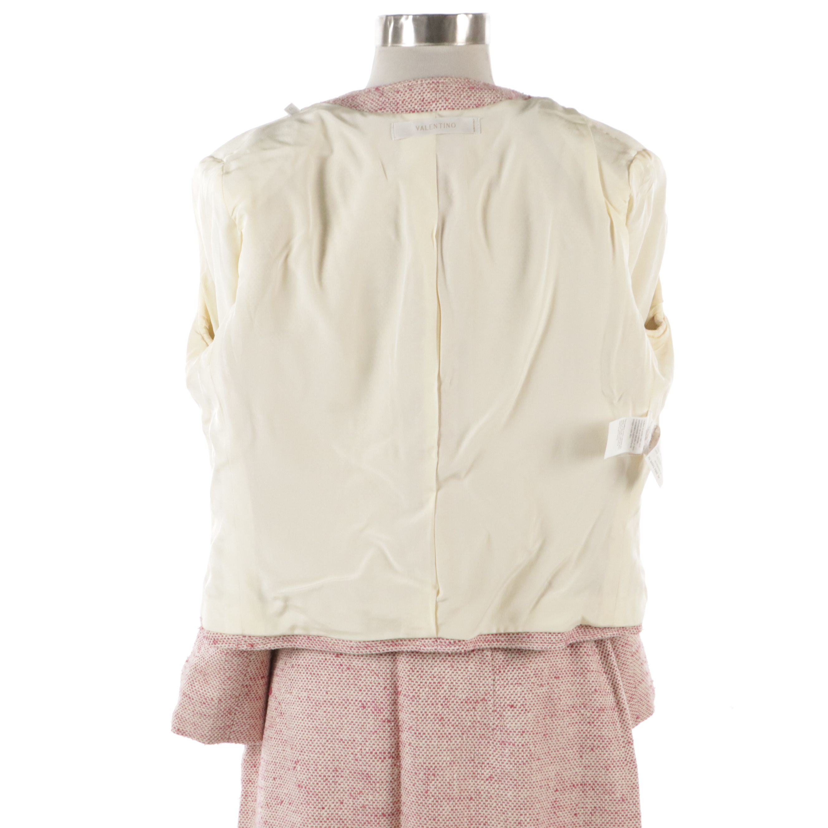 Valentino Collarless Skirt Suit in Silk Noil Canvas