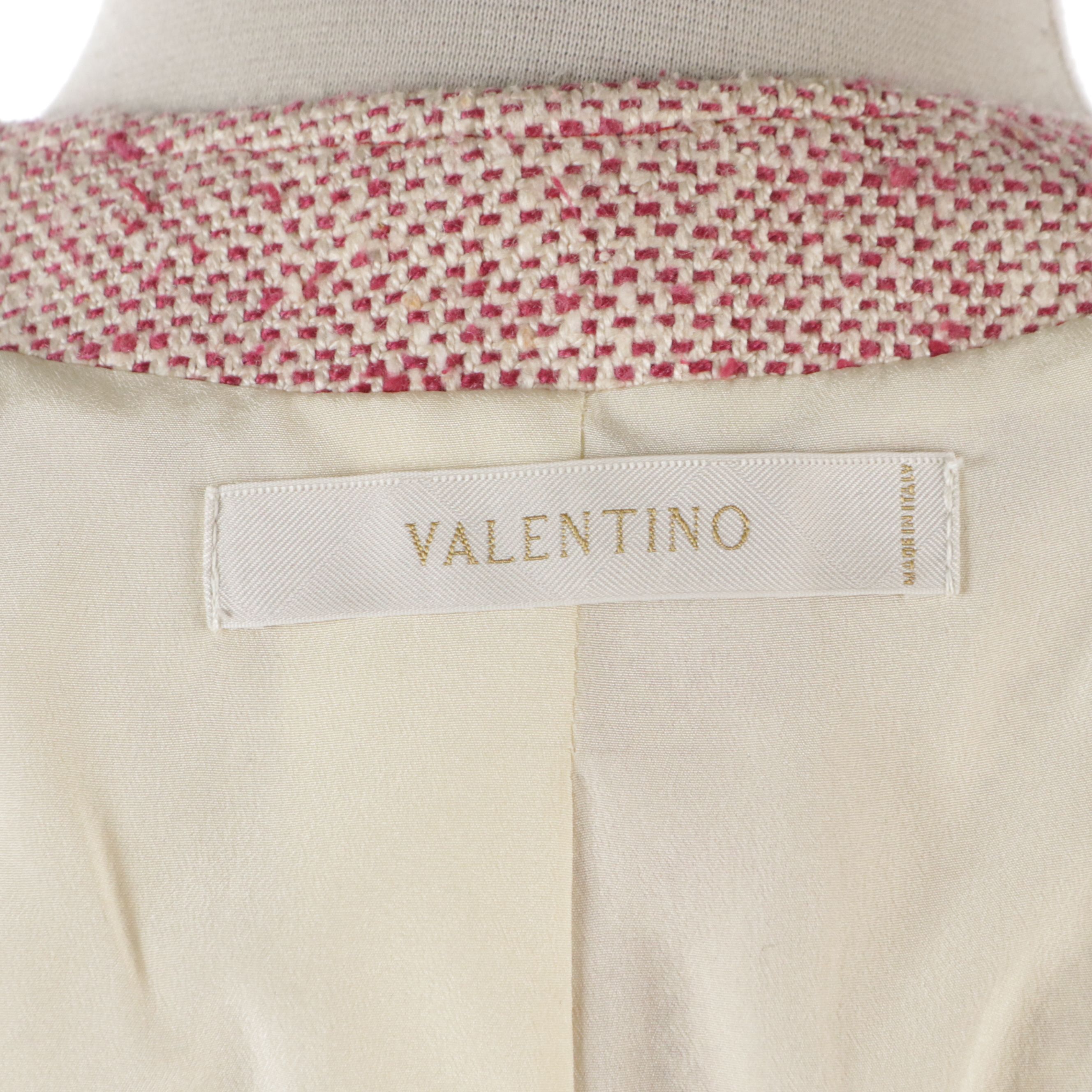 Valentino Collarless Skirt Suit in Silk Noil Canvas
