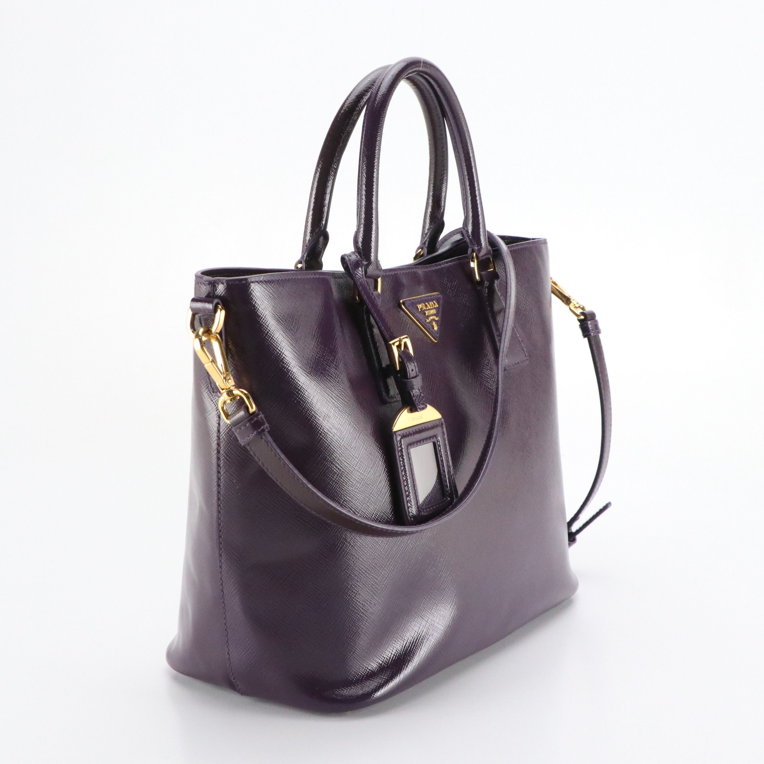 Prada Two-Way Shopper Tote in Purple Vernice Saffiano Lux Leather