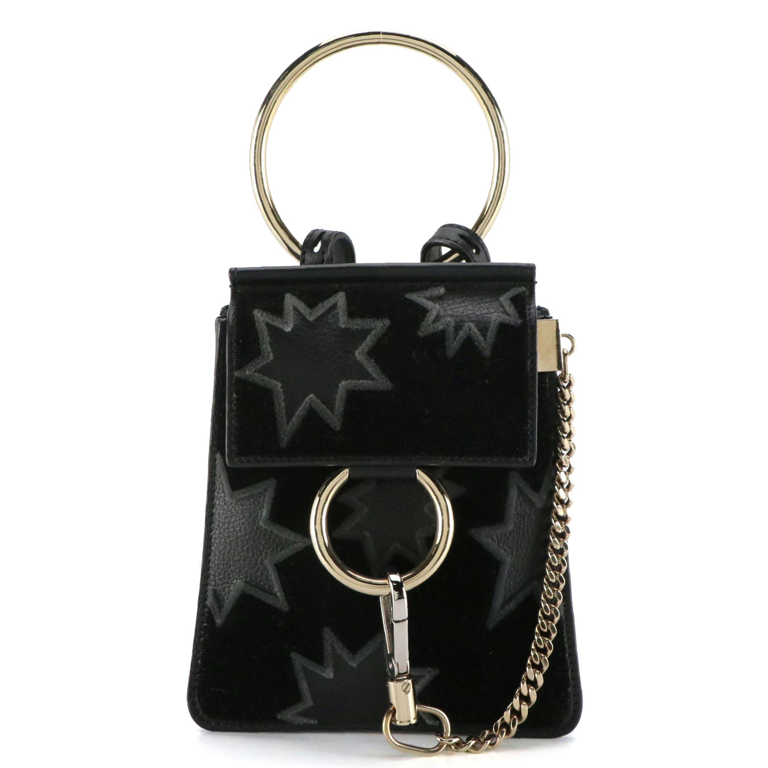Chloé Mini Faye Bracelet Crossbody Bag in Starry Black Calfskin Leather & Velvet