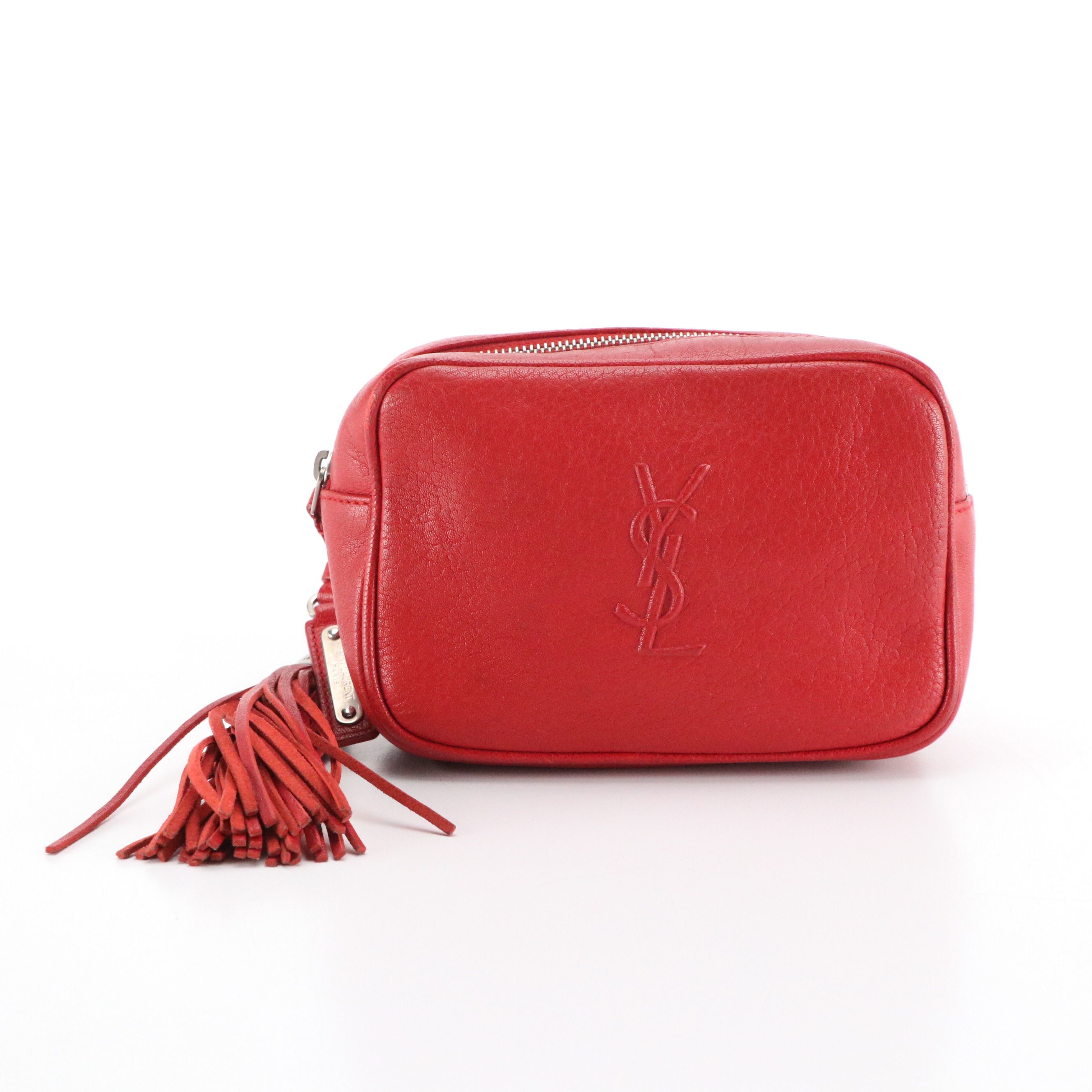 Saint Laurent YSL Lou Camera Belt Bag in Red Goatskin Leather with Tassel Charm