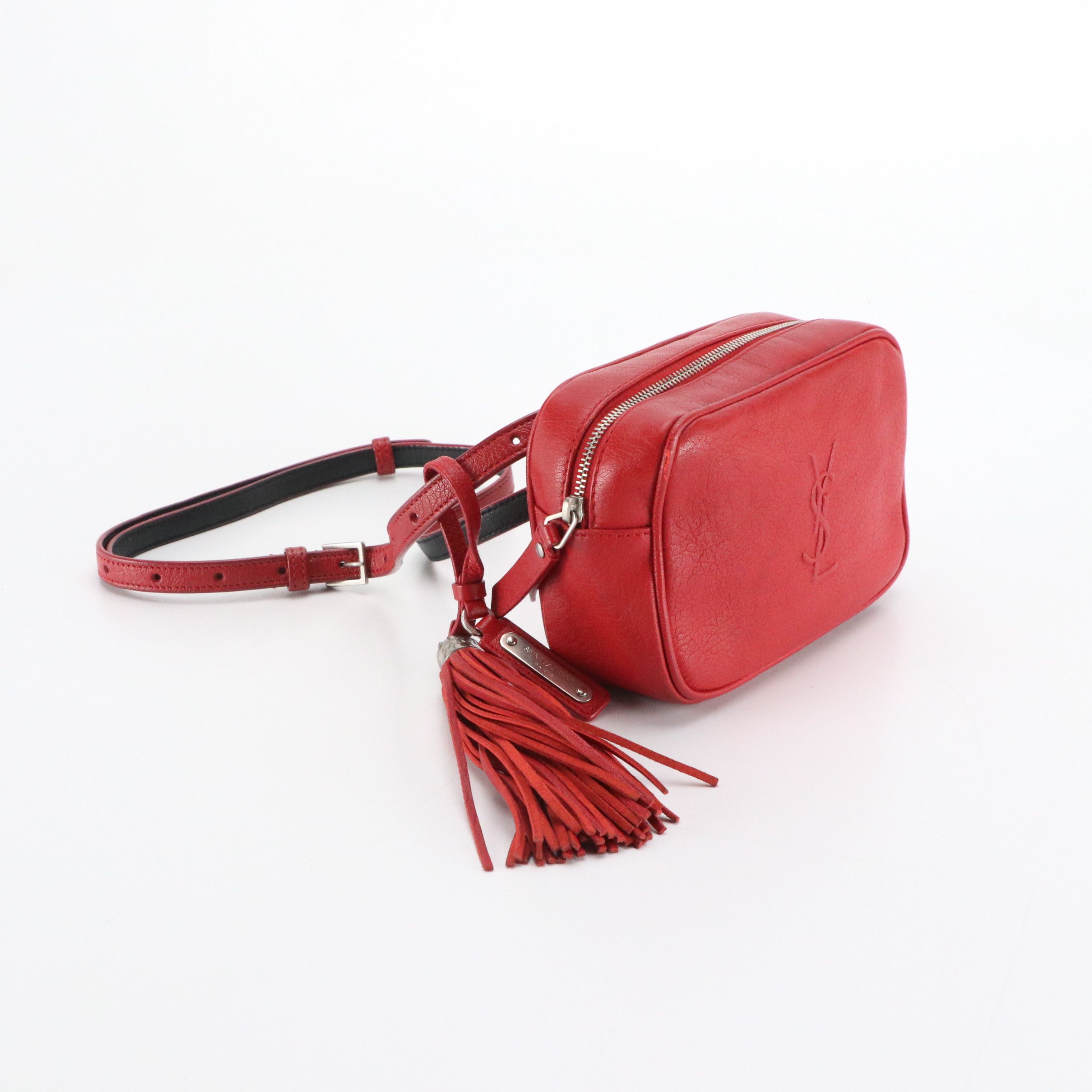 Saint Laurent YSL Lou Camera Belt Bag in Red Goatskin Leather with Tassel Charm