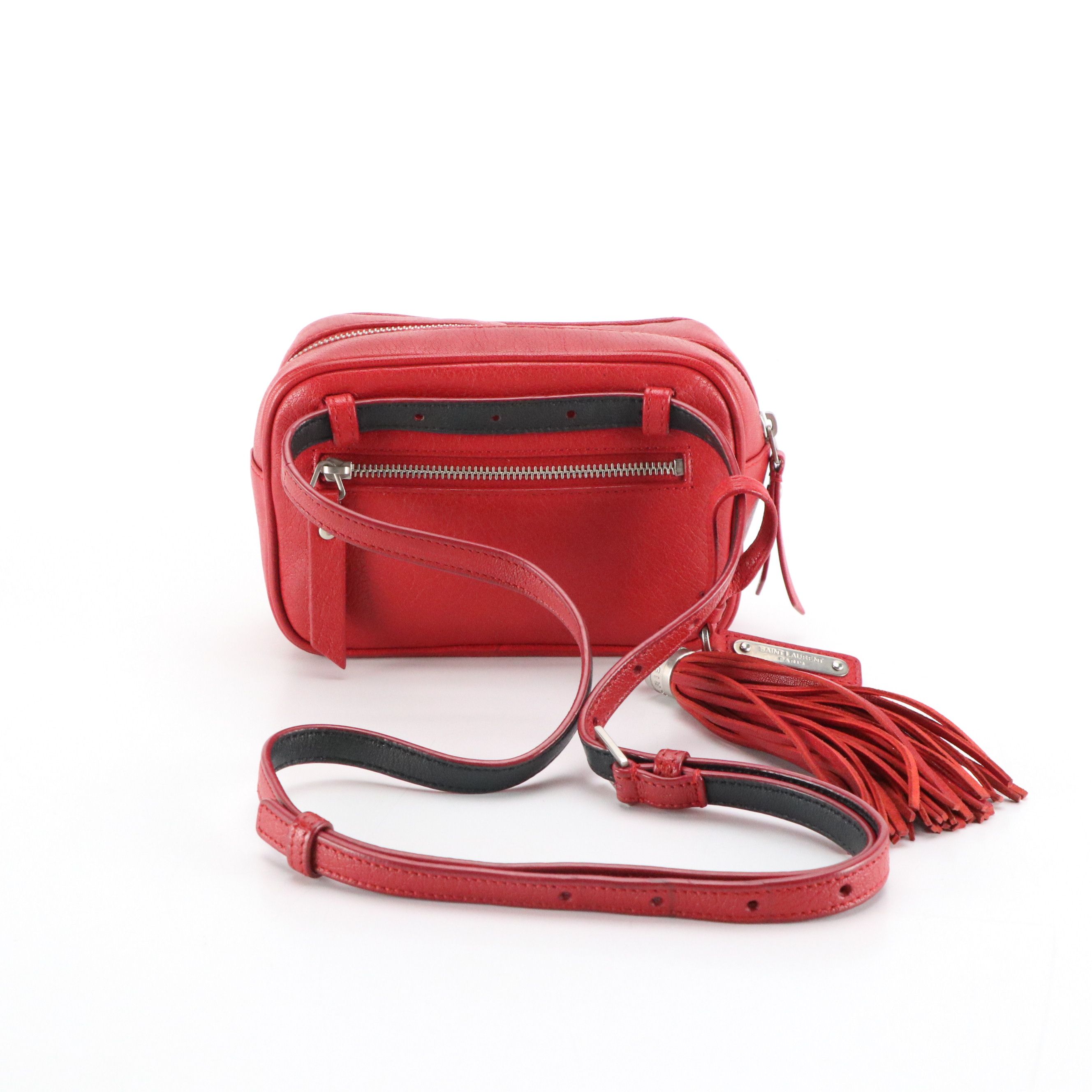 Saint Laurent YSL Lou Camera Belt Bag in Red Goatskin Leather with Tassel Charm