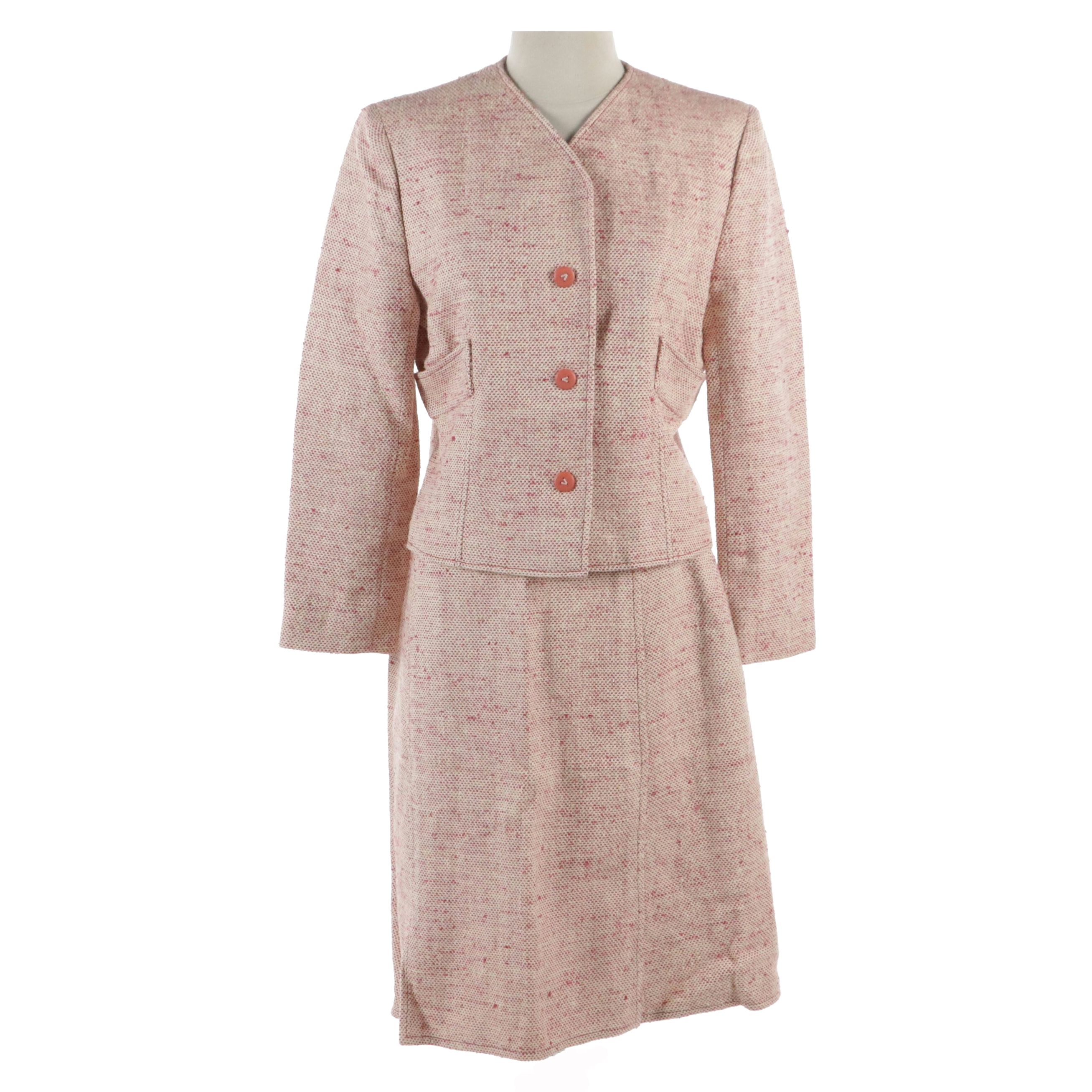 Valentino Collarless Skirt Suit in Silk Noil Canvas
