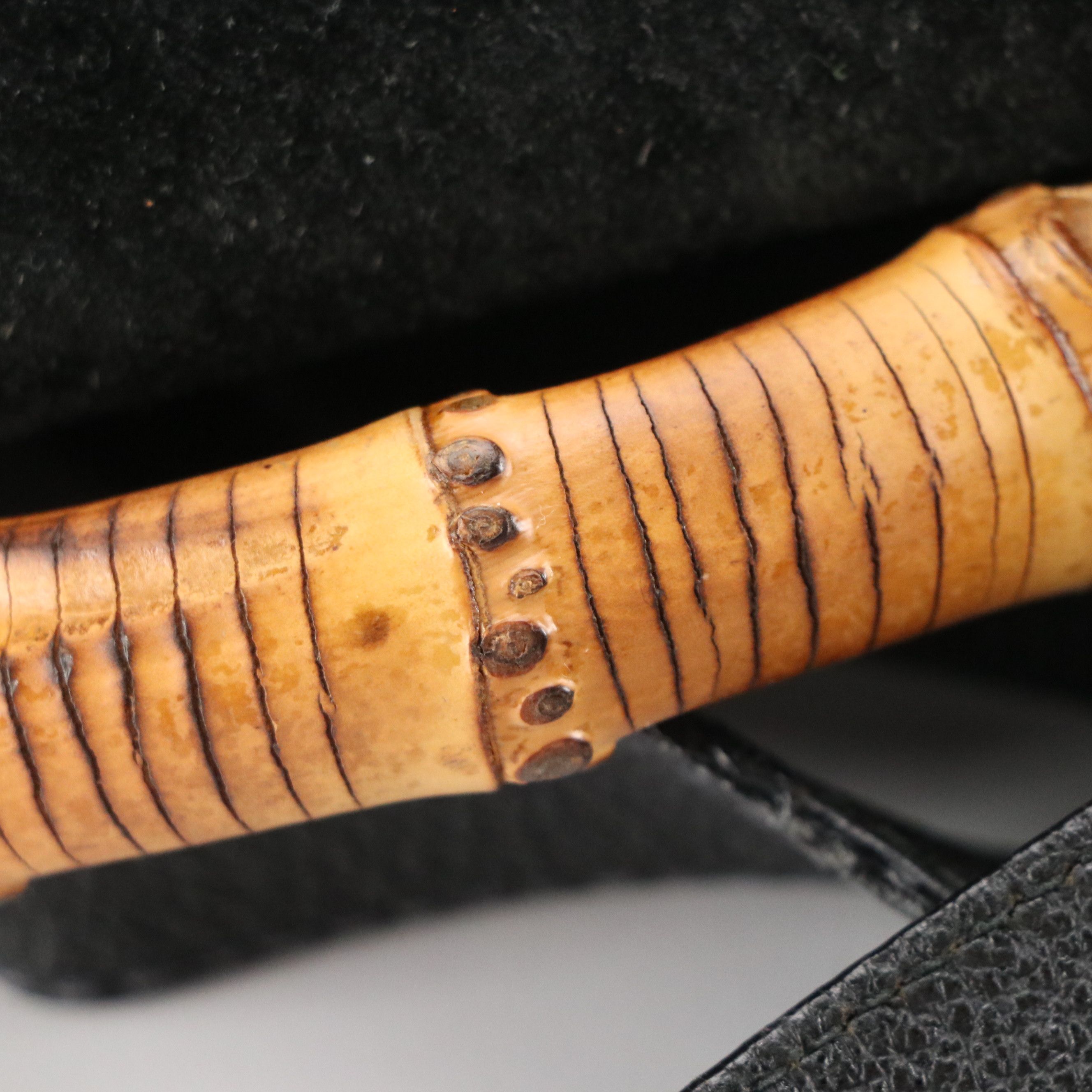 Gucci Bamboo Handle Drawstring Backpack in Black Suede and Grained Leather